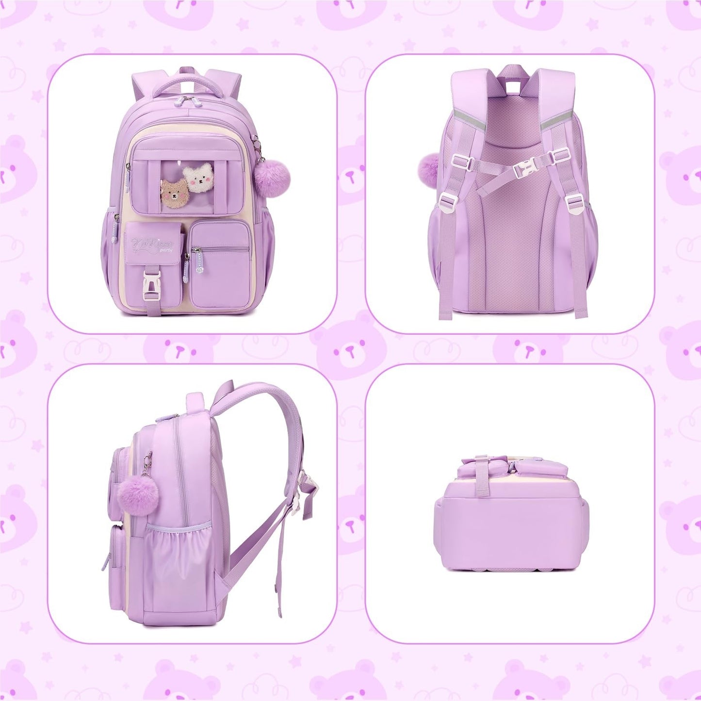 Kawaii Girls Backpack - Cute School Bag for Middle & Elementary Students, Purple6