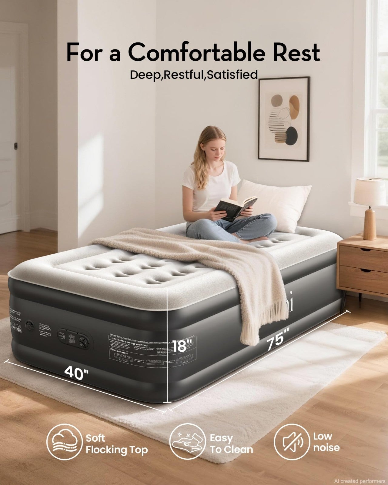 Twin Air Mattress with Built in Pump, 18" Raised Inflatable Bed, 500lb Capacity,2