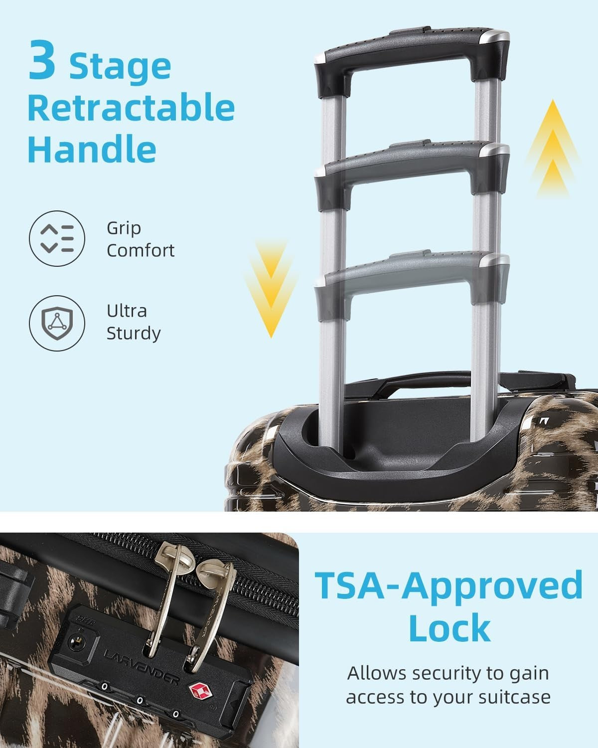 3-Piece Carry-On Luggage Set, 20" Suitcase with Wheels, Lightweight Leopard Prin2