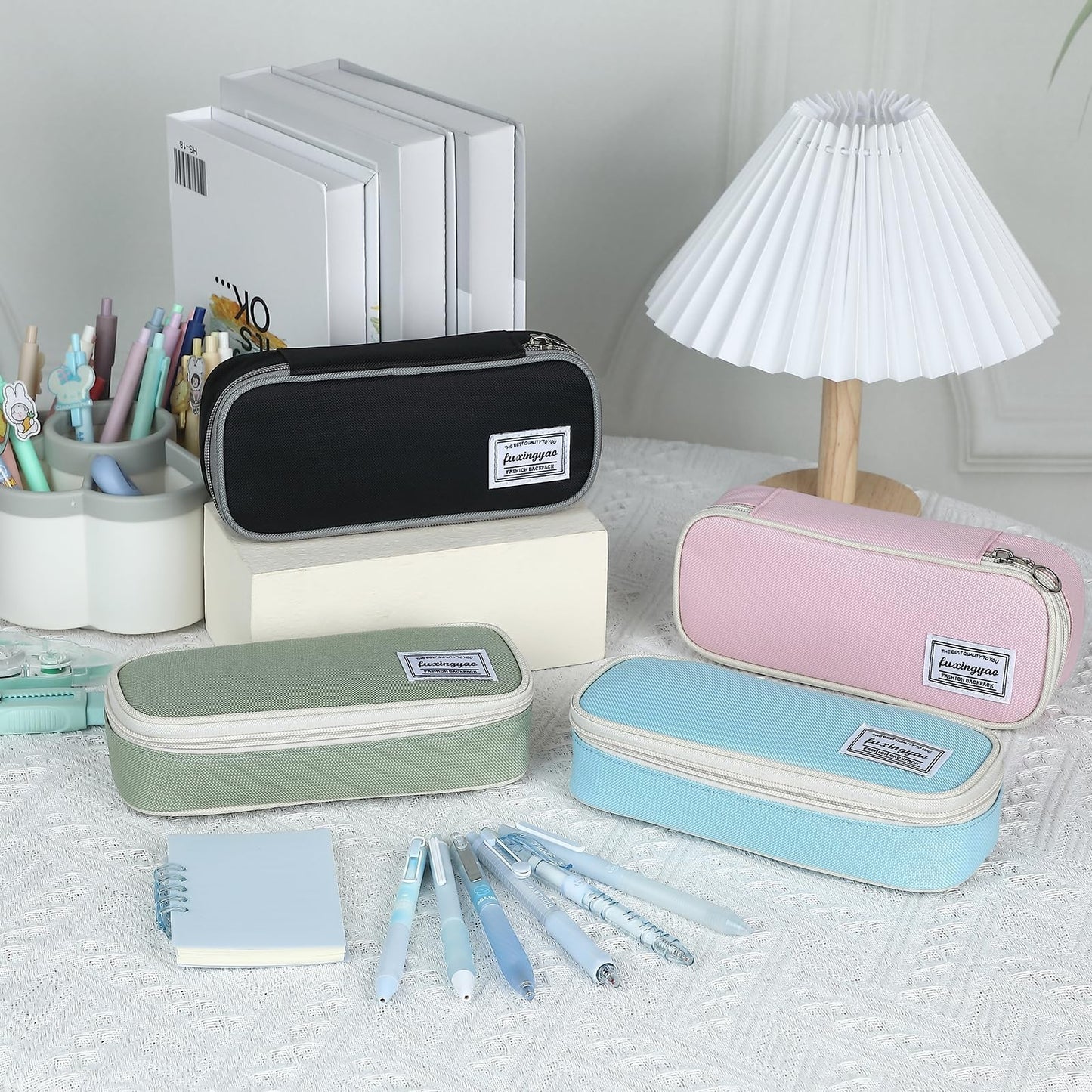 Multi Compartment Pencil Case, Portable Pouch for School & Office, Black/Gray4