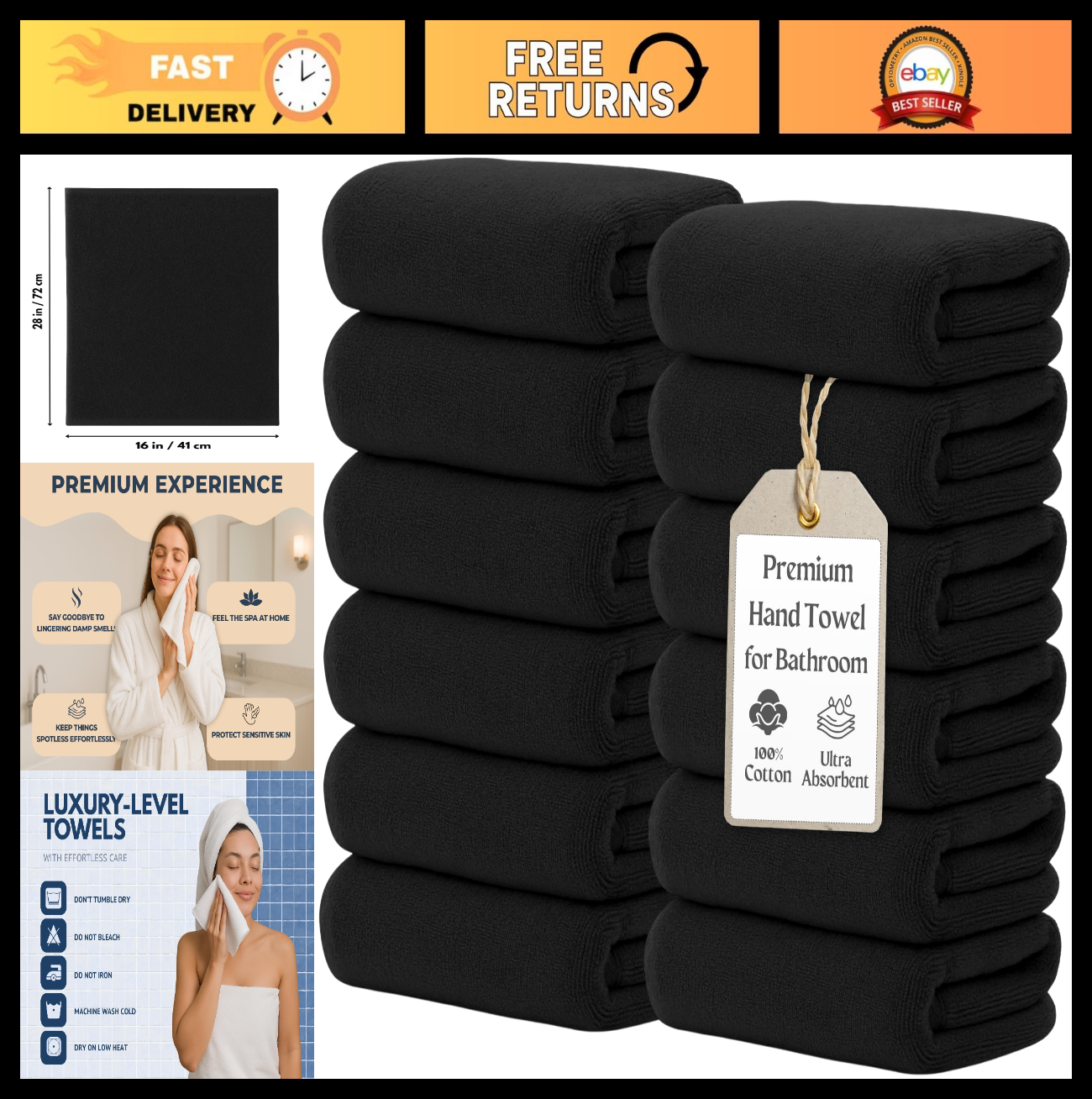 12 Pack Hand Towels 16x28, Ultra Soft 100% Cotton, Quick Dry & Absorbent for Gym0