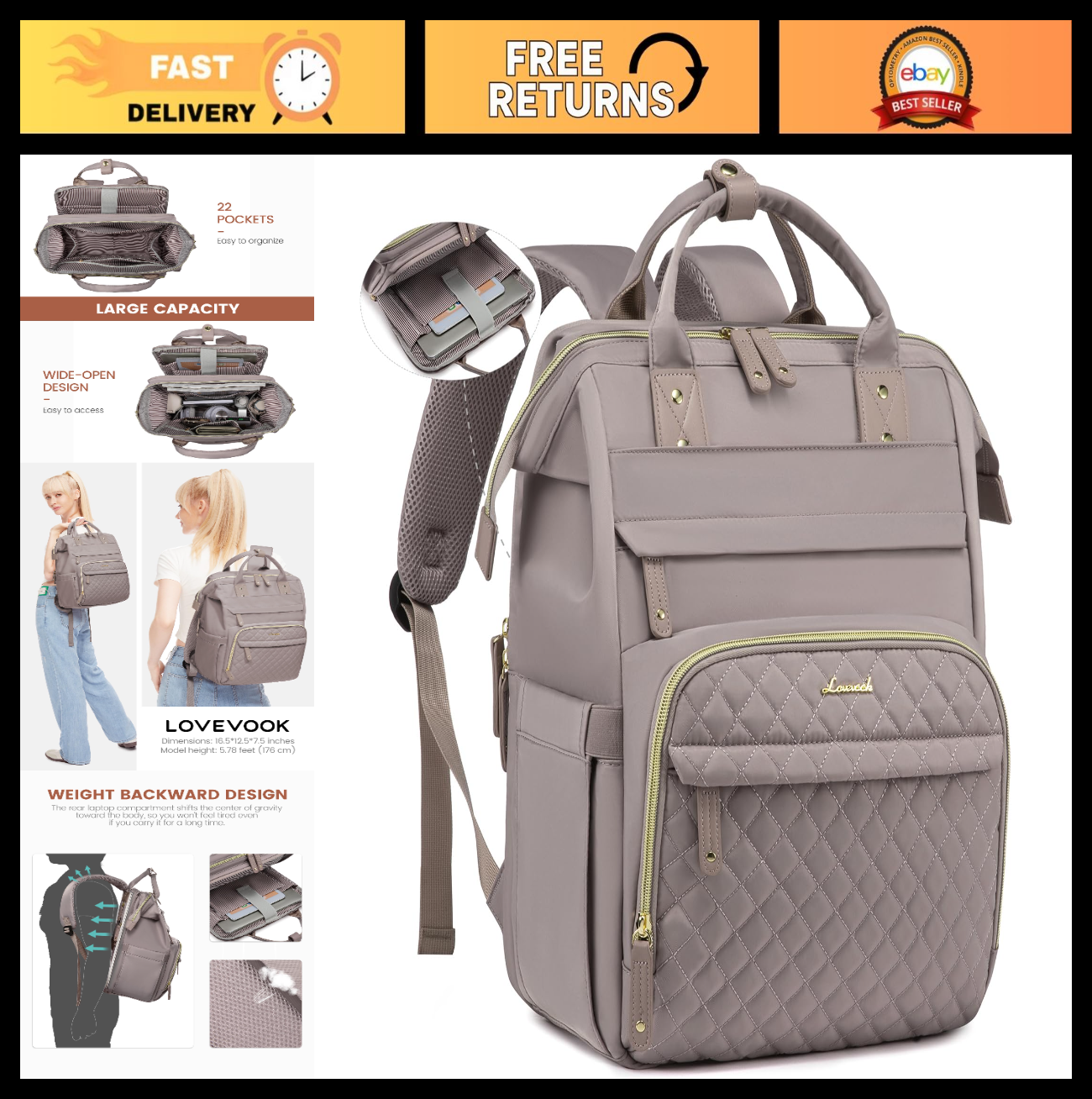 Stylish 15.6" Waterproof Laptop Backpack for Women   Travel, Work, College Bag0