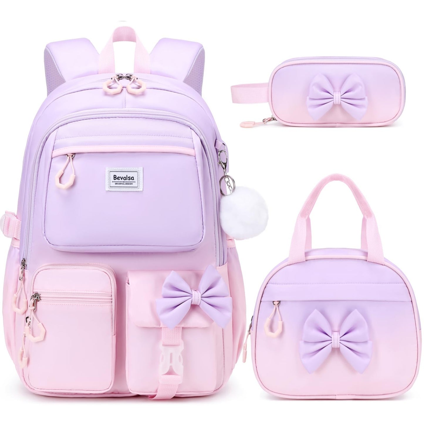 Cute Bow Backpack for Girls   School Bag Set with Lunch Bag & Pen Case0