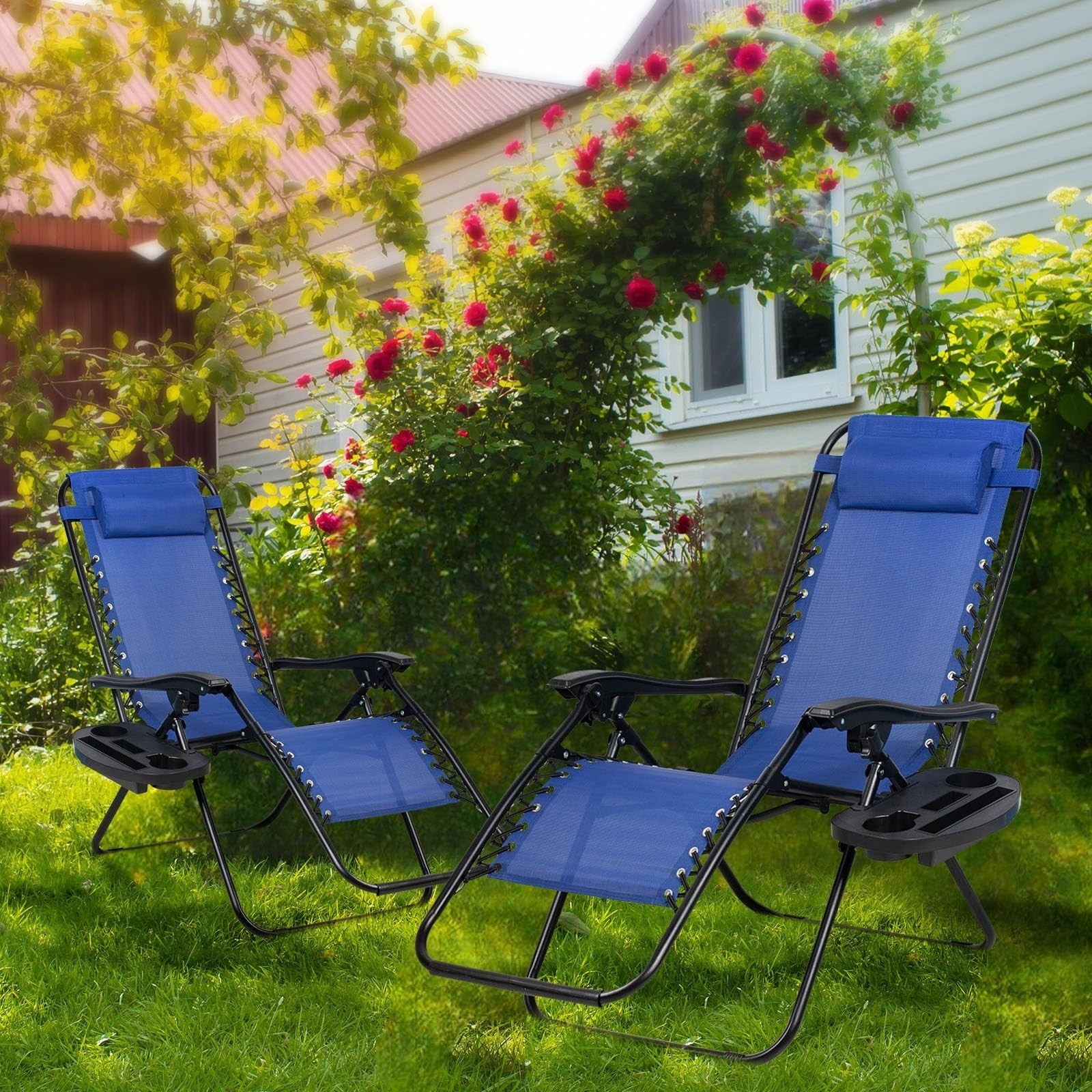Set of 2 Adjustable Zero Gravity Lounge Chairs   Relaxing Patio Recliners with P2