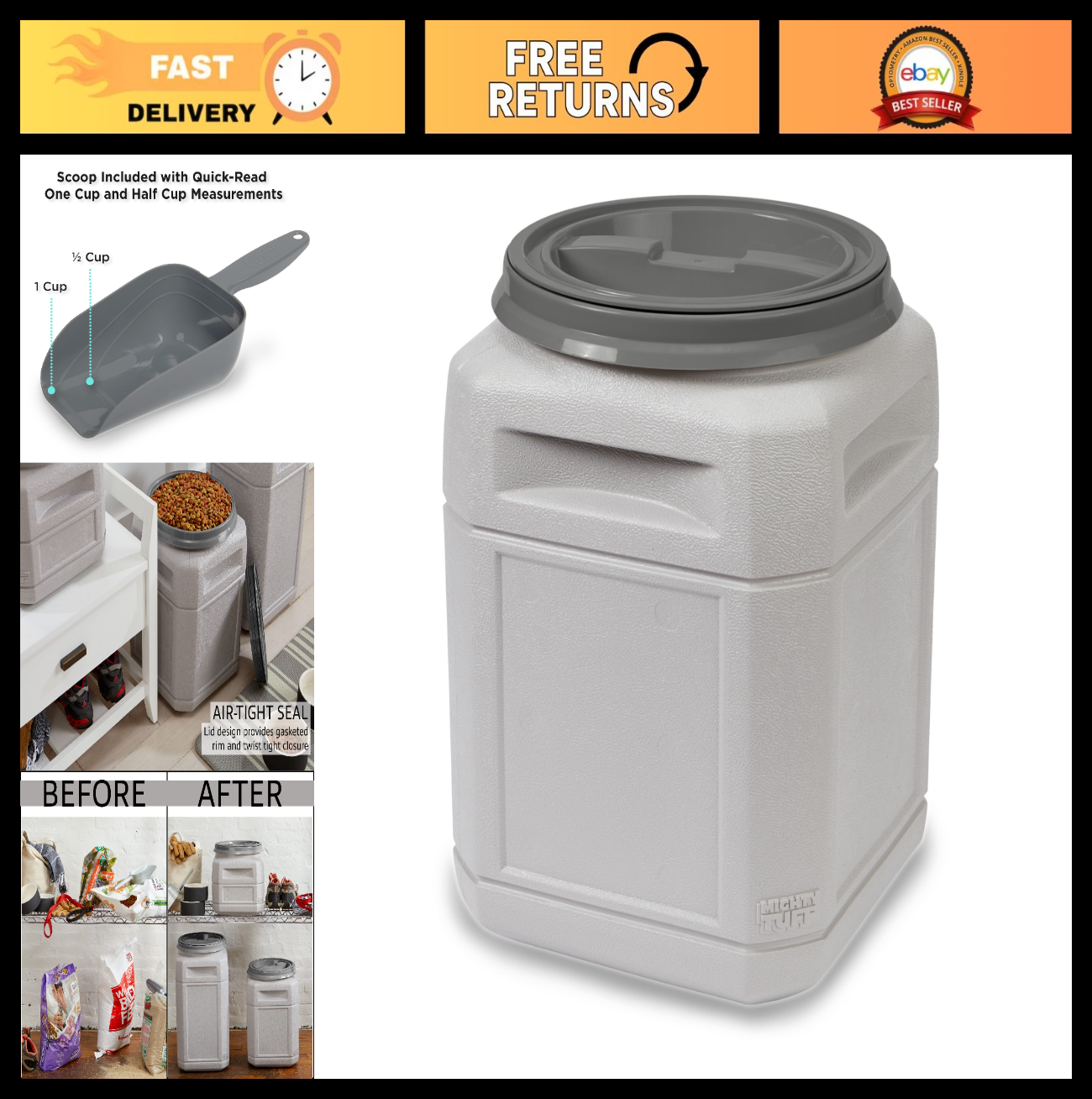 Airtight Dog Food Storage Container 10 Gal, Holds Up to 40 lbs - BPA-Free, Twist0