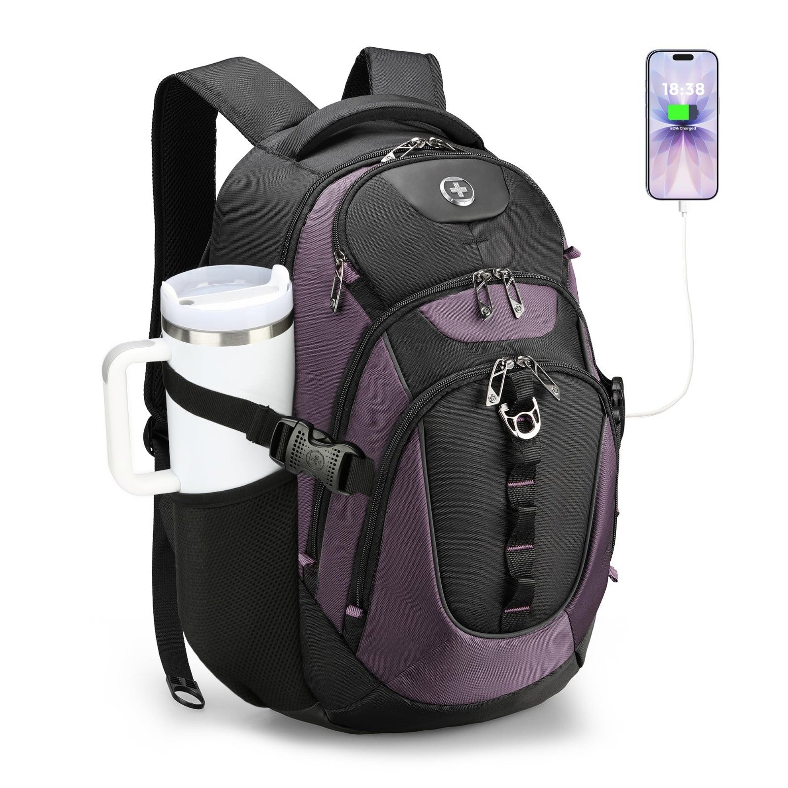 Stylish 15.6" Laptop Backpack with USB Charging Port, 31L Travel Bag for College1