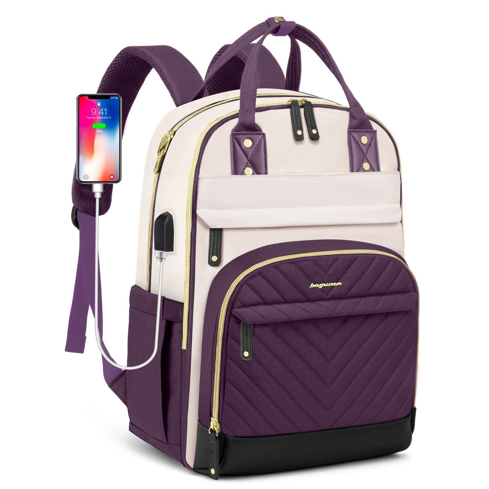 Stylish 15.6" Laptop Backpack for Women   Waterproof USB Charging College Bag, A1