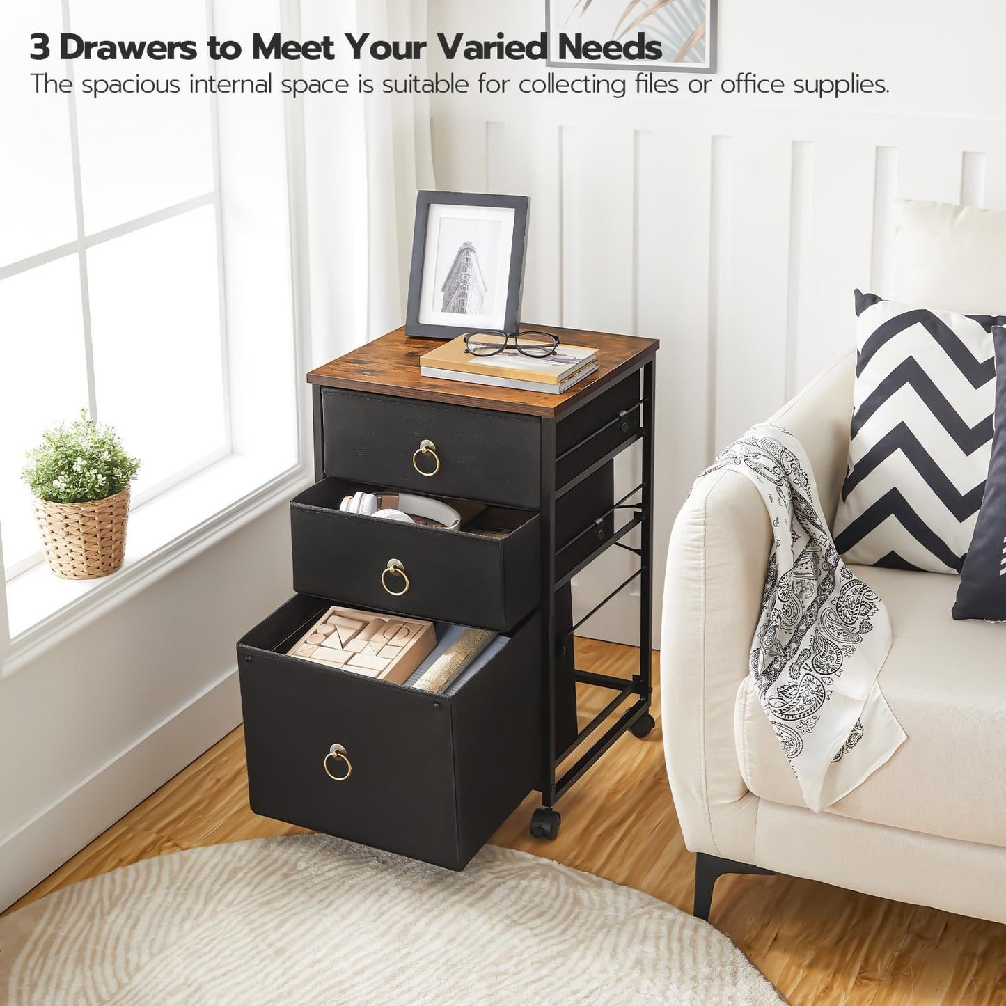 3 Drawer Mobile File Cabinet   Vertical Under Desk Storage, Rolling Printer Stan3