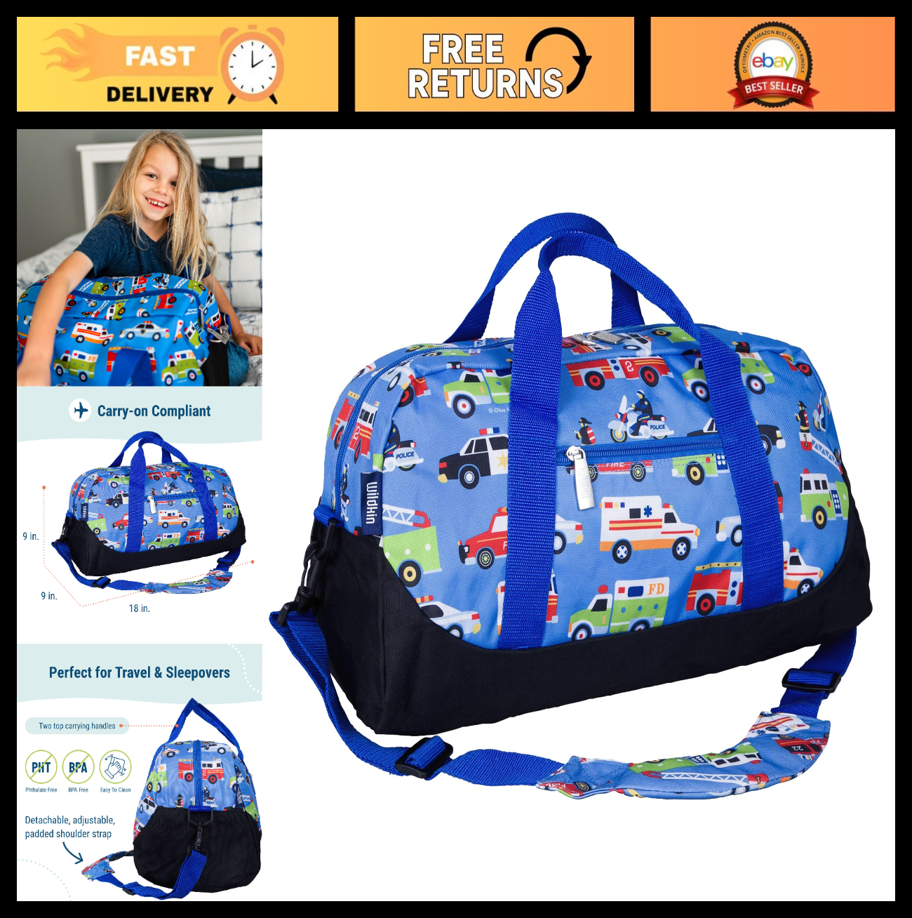 Kids Overnighter Duffel Bag - Carry-On Size, Perfect for School & Sleepovers0