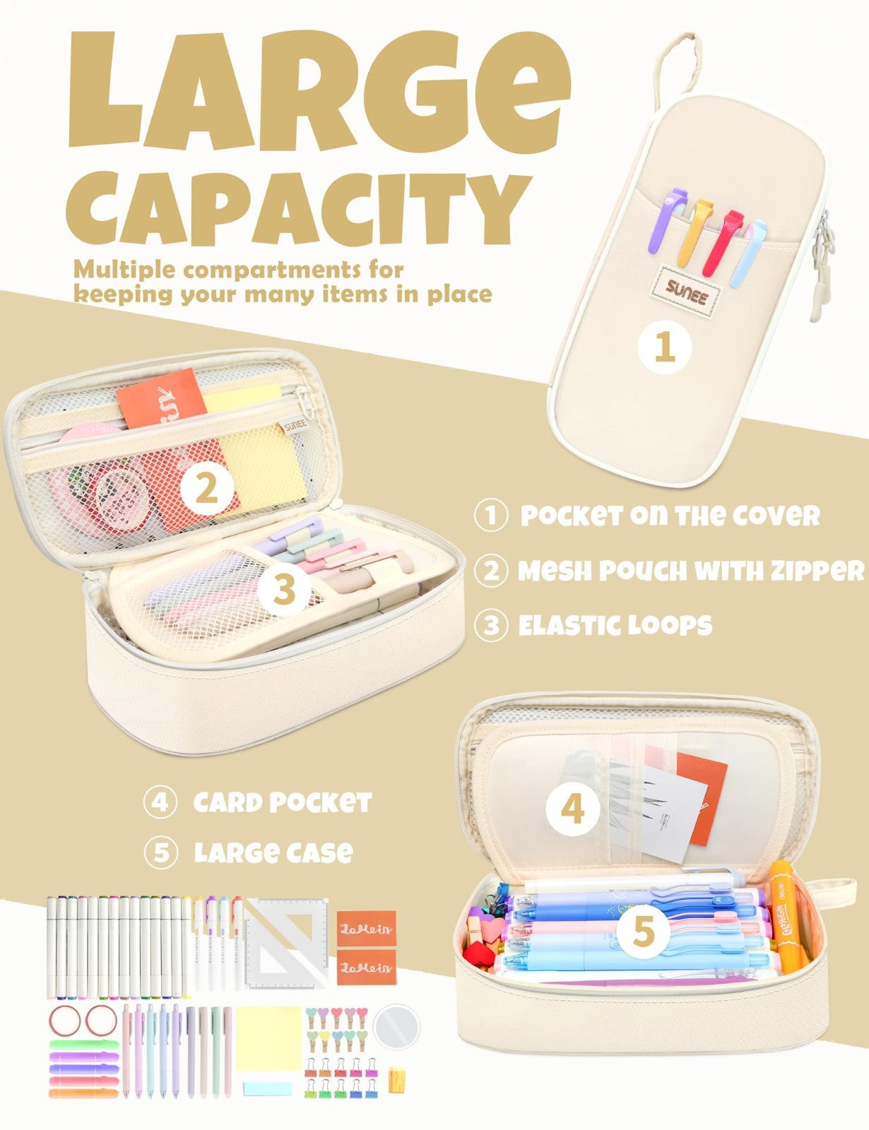 Cute Aesthetic Pencil Case   Large Zippered Pen Pouch, Kawaii Stationery Organiz3
