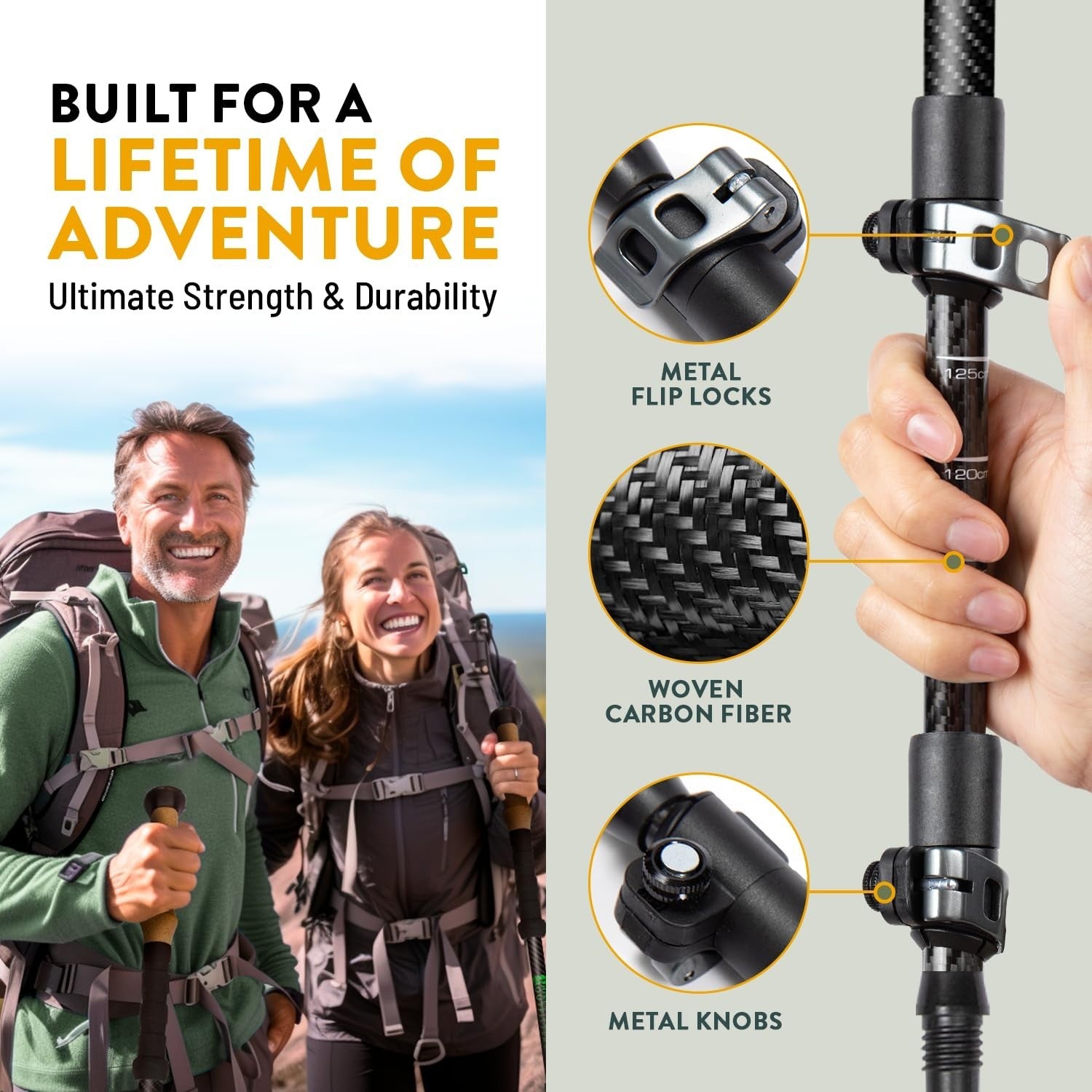 Lightweight Carbon Fiber Trekking Poles   Collapsible Hiking Sticks with Cork Gr3
