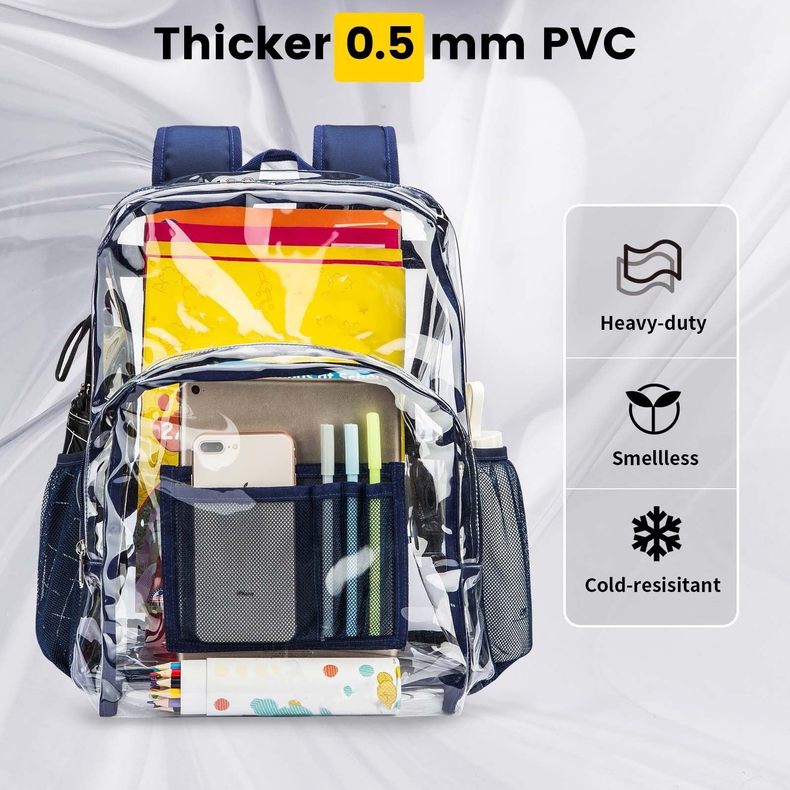 Clear PVC Backpack, Heavy Duty Transparent Bag with Reinforced Straps, Large Cap2