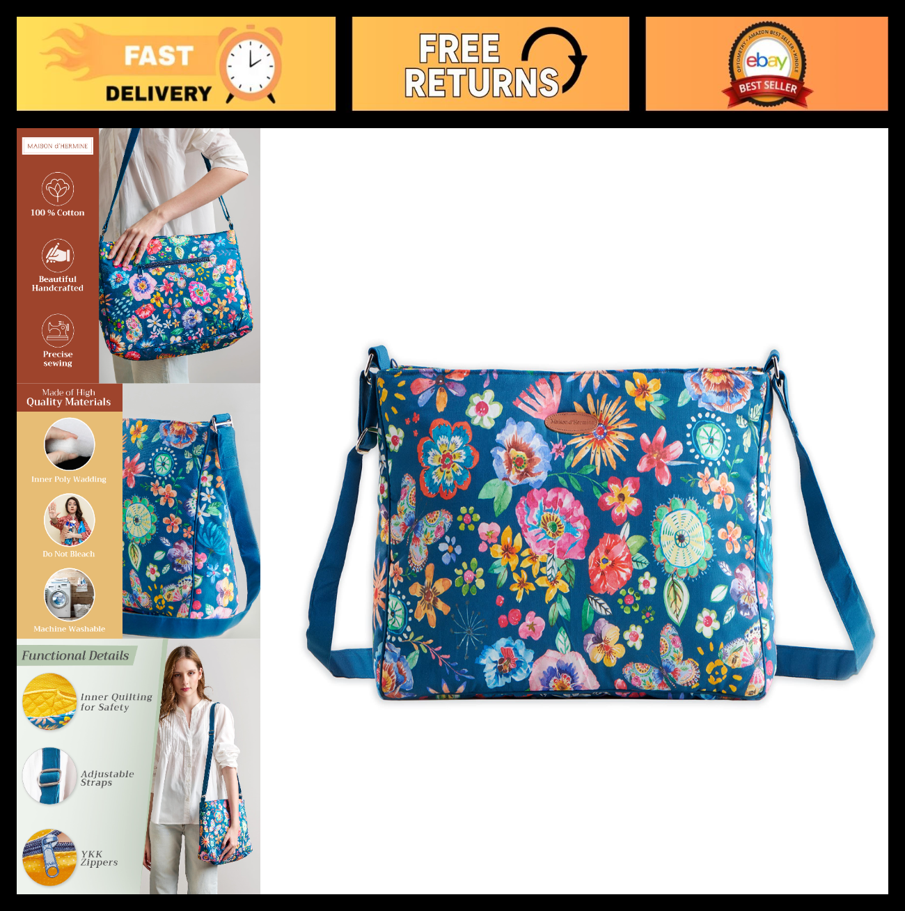 Stylish Women's Cotton Shoulder Handbag   Versatile Tote Bag for Everyday Use0