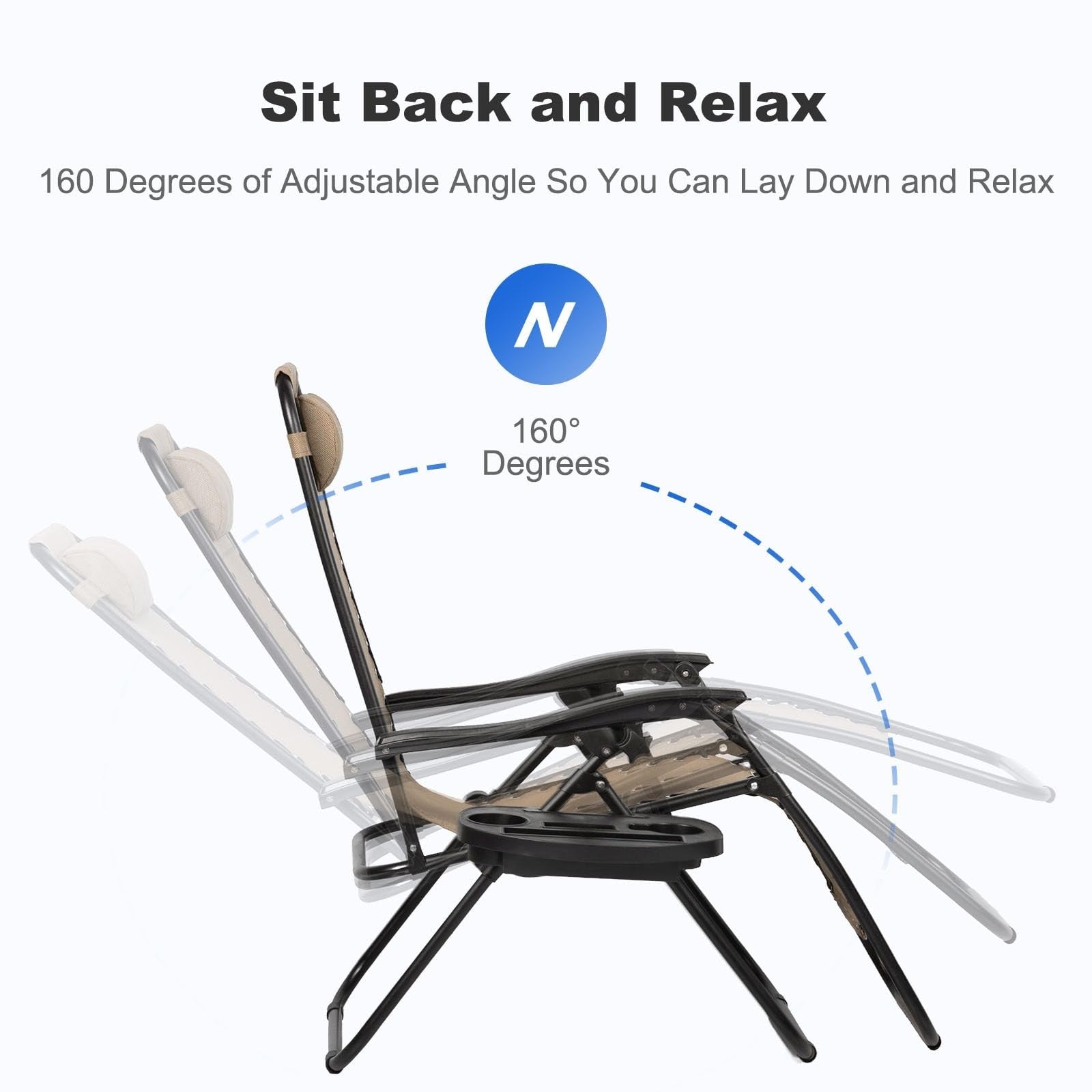 Set of 2 Adjustable Zero Gravity Lounge Chairs   Steel Mesh Patio Recliners with3