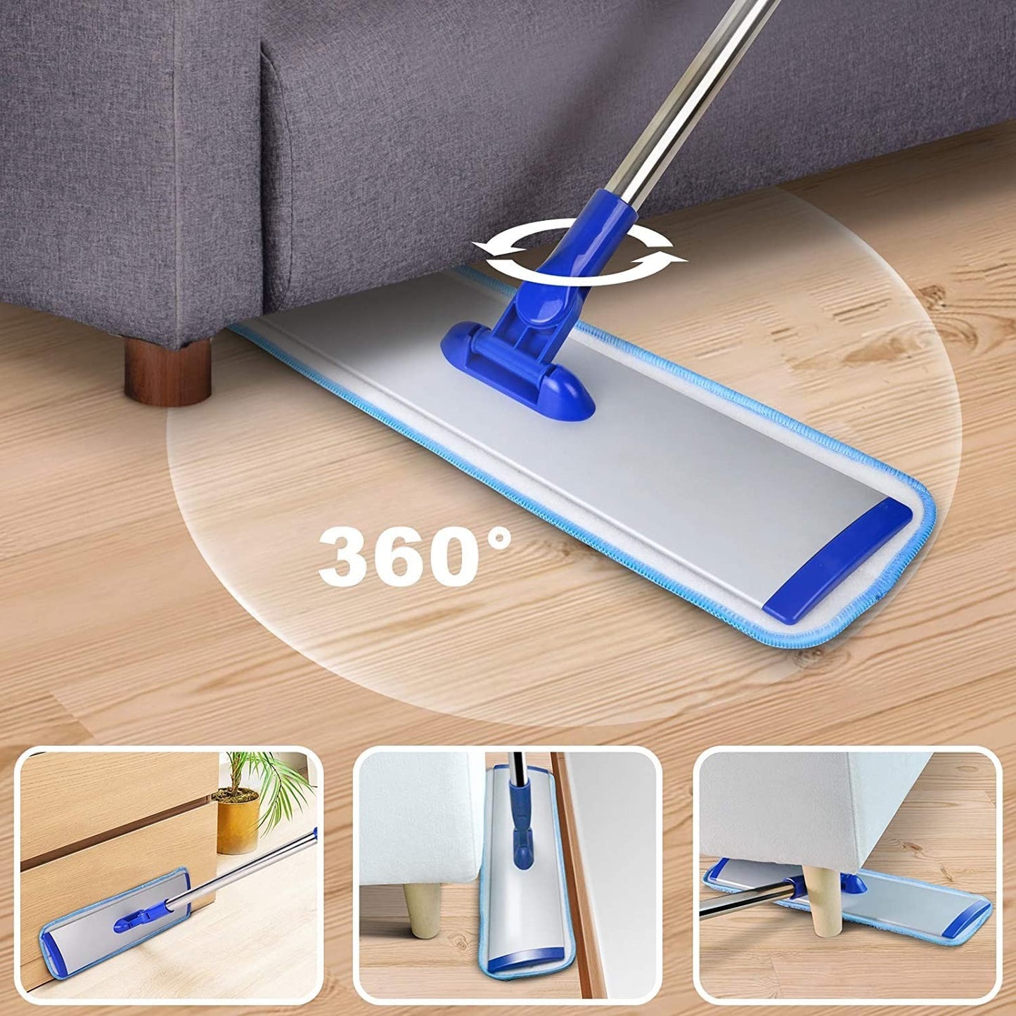 18" Microfiber Floor Mop with Stainless Steel Handle, 4 Washable Pads & Brush5