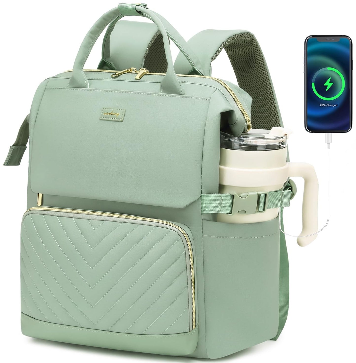Stylish Laptop Backpack for Women   College Bookbag with USB Charger & Cup Holde1