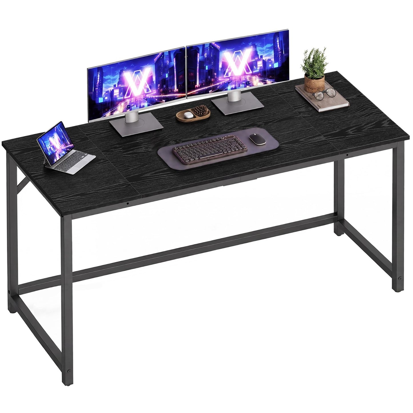 Modern Computer Desk for Home Office, 55.1” Study Workstation, Ebony Black Finis1