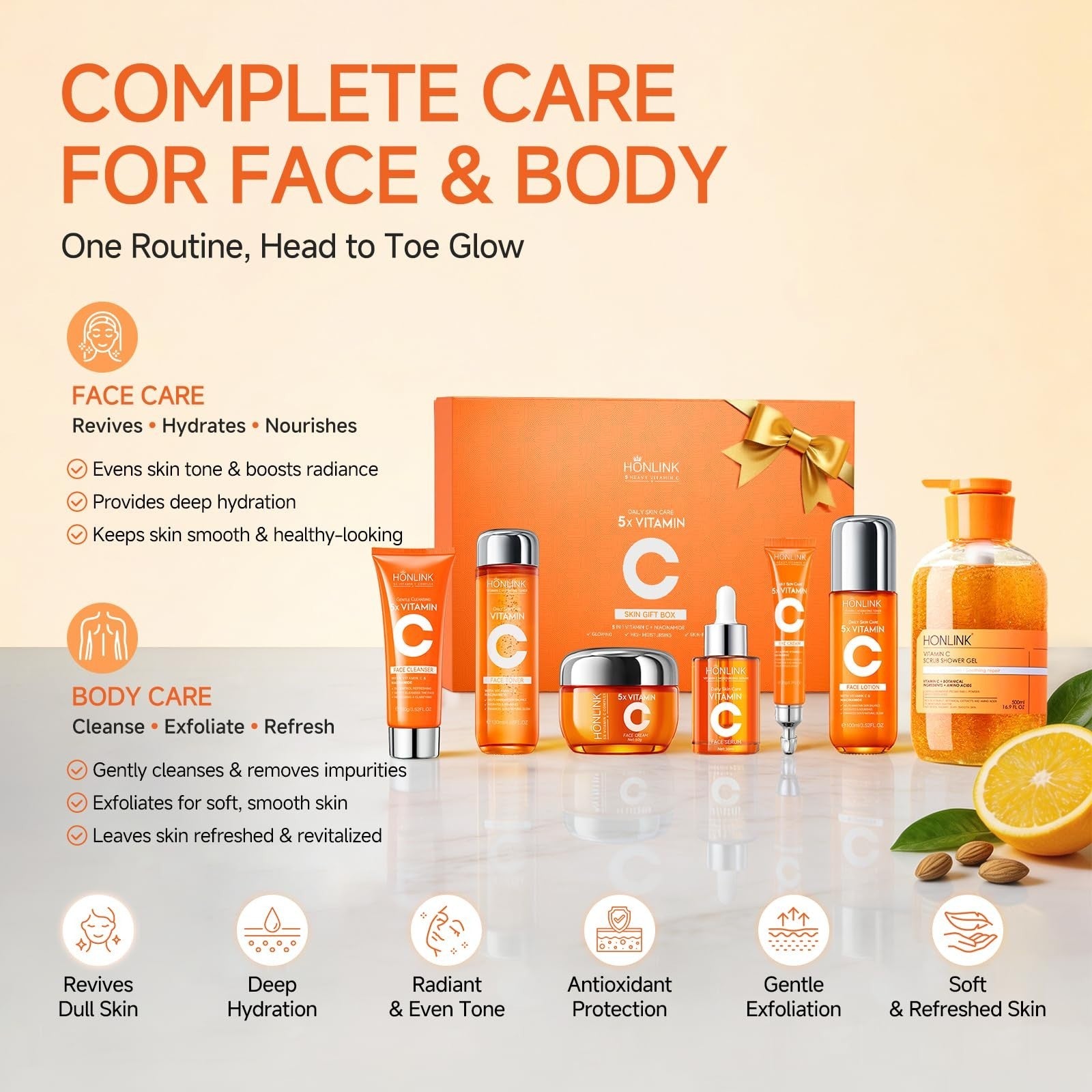 Vitamin C Skincare Gift Set for Women   Facial Care + Exfoliating Body Wash, Hyd2