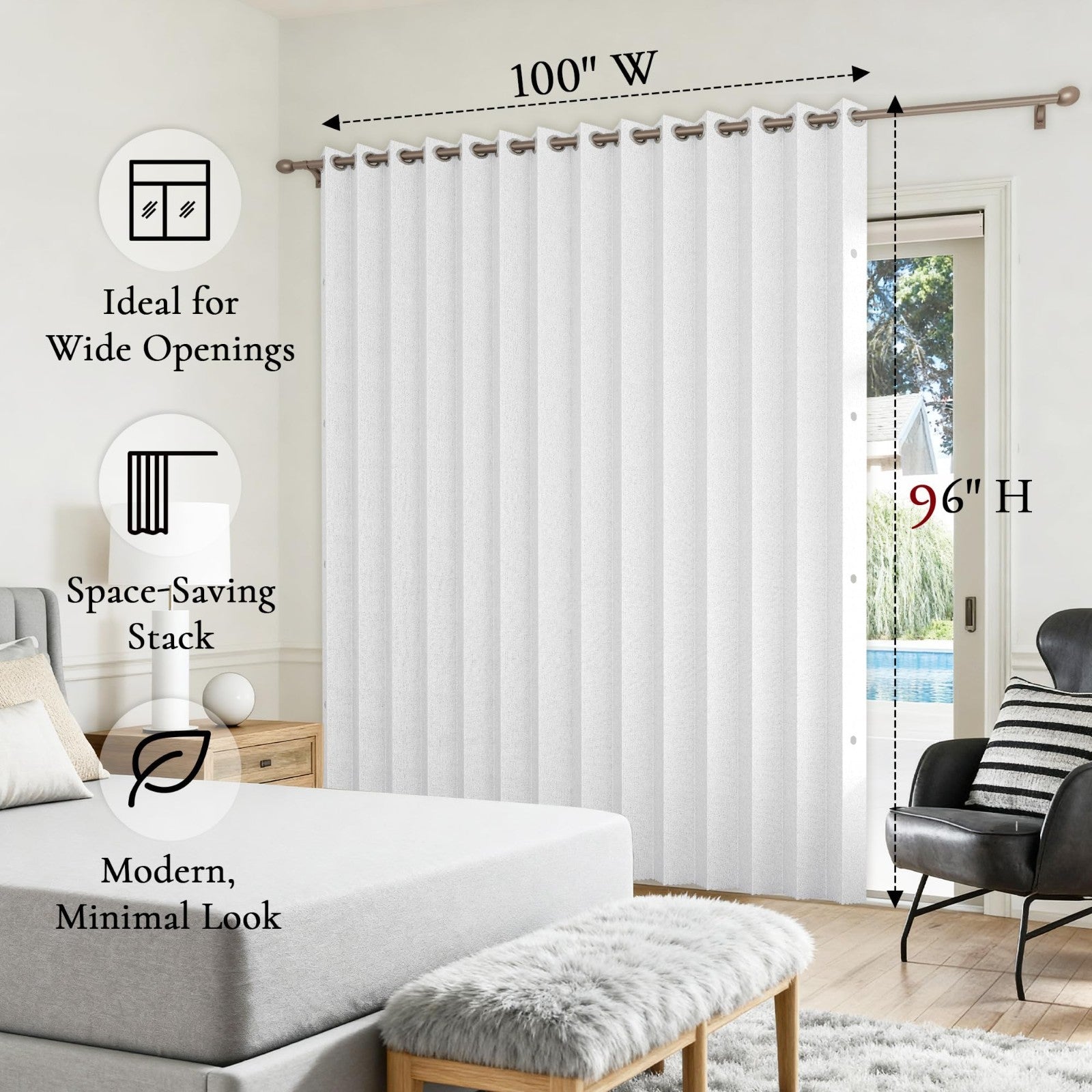 100% Blackout Faux Linen Vertical Shades for Sliding Doors, 1 Panel W100 x L96,2