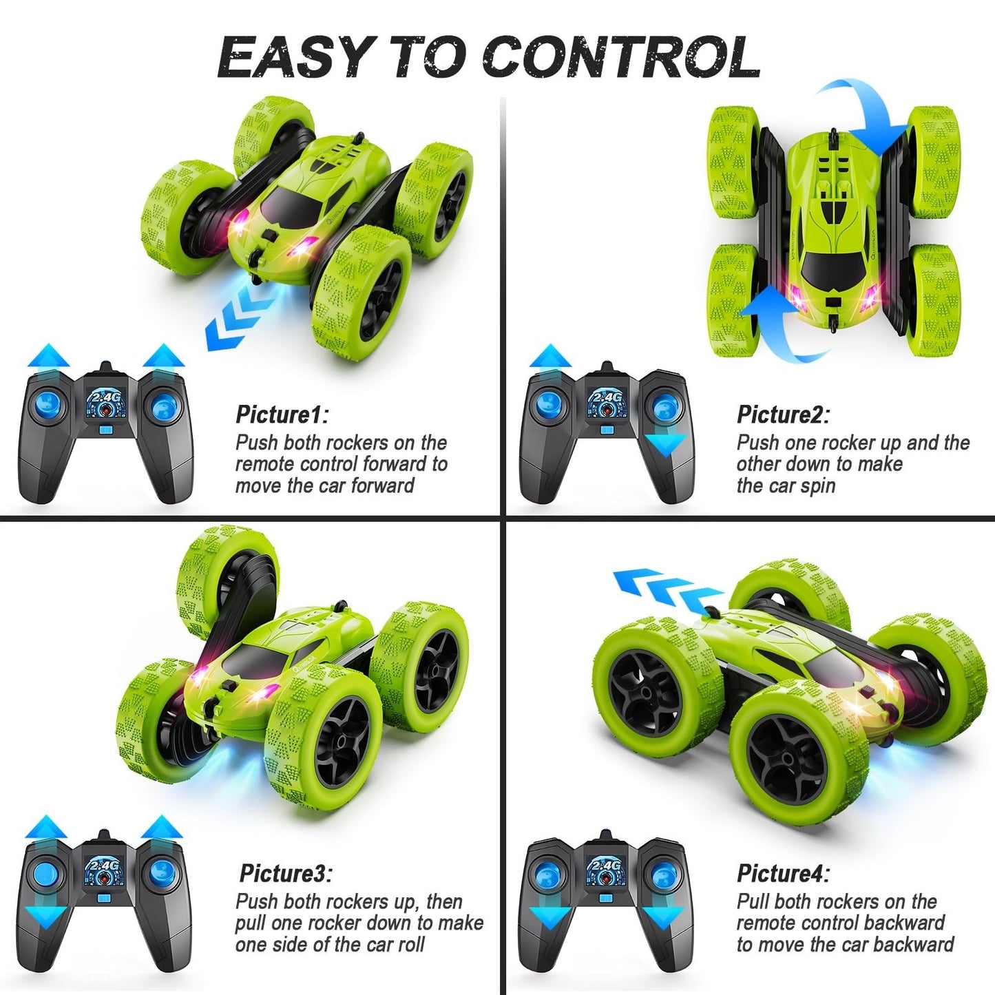 Remote Control Stunt Car for Kids 6+ | 4WD Double Sided 360° Rotation | LED Ligh5