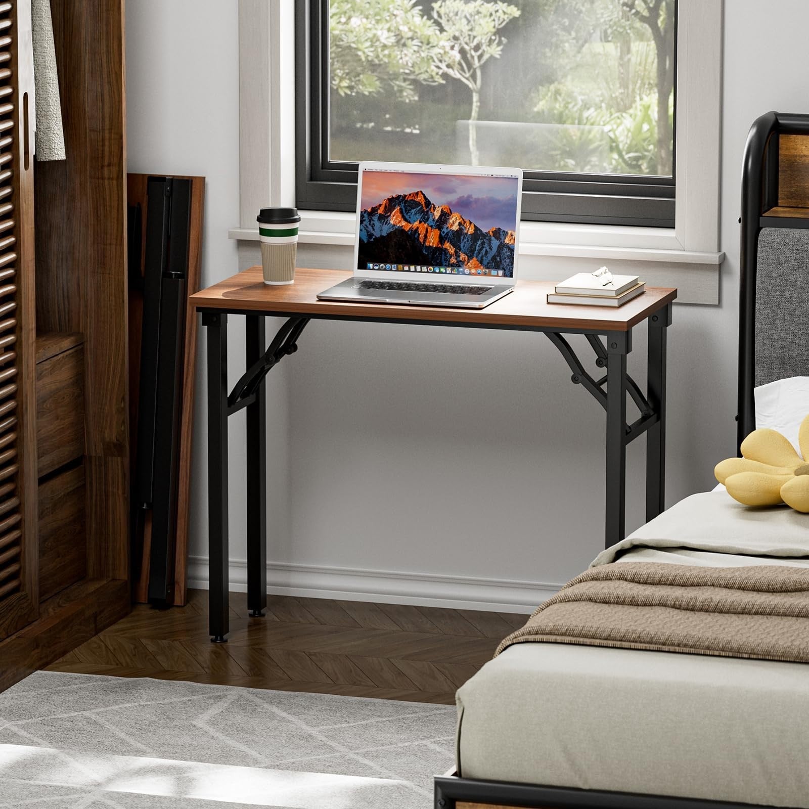 Compact Folding Desk - 35.8" Portable Office Table for Small Spaces, No Assembly1