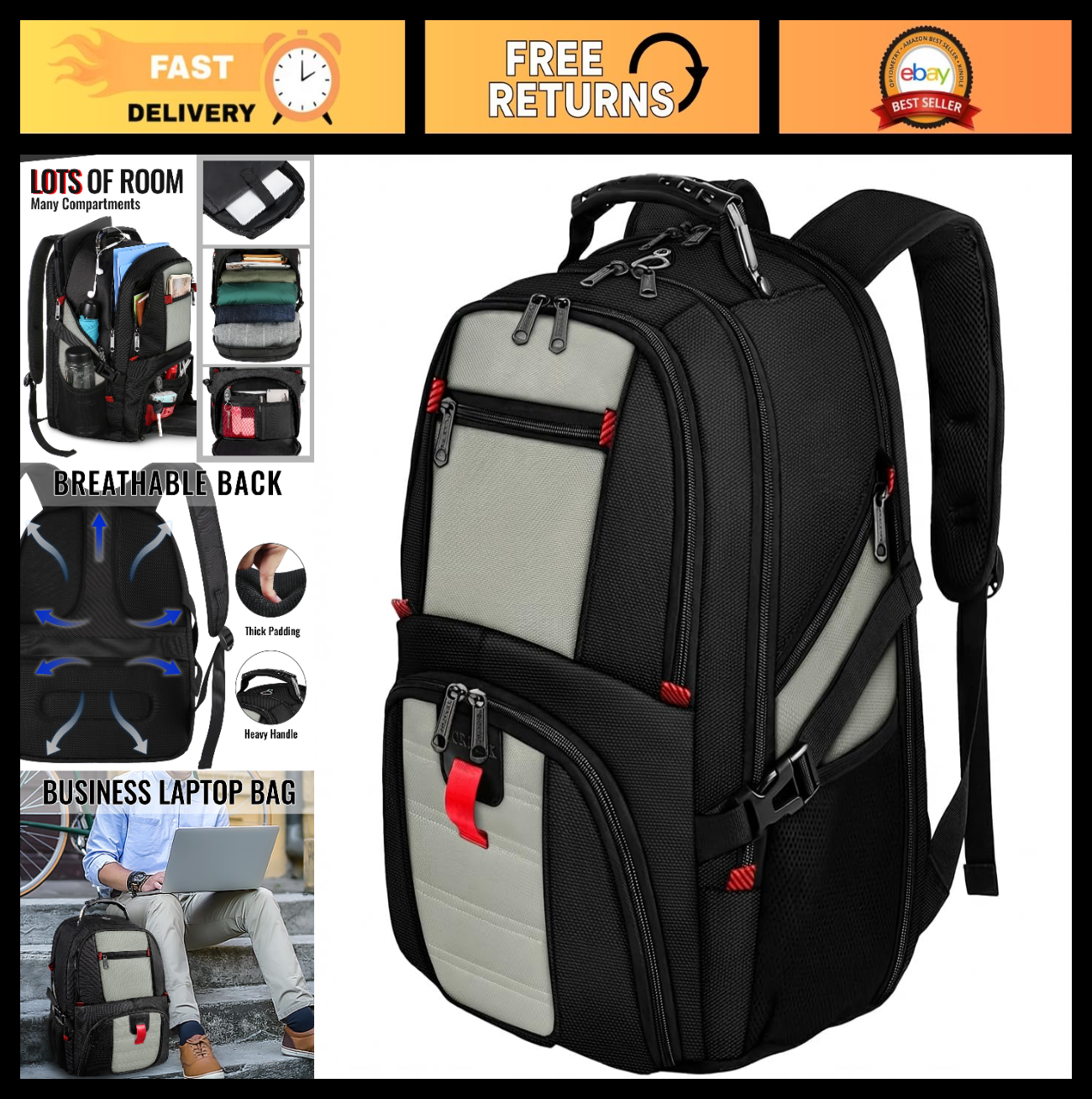 Large Heavy Duty Laptop Backpack for Men, Travel Backpack with Multiple Pockets0