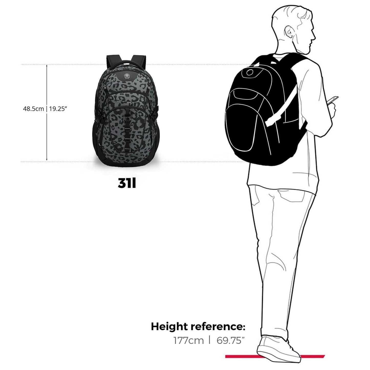Stylish Gray Leopard Laptop Backpack with USB Charging Port & Water Resistant De8