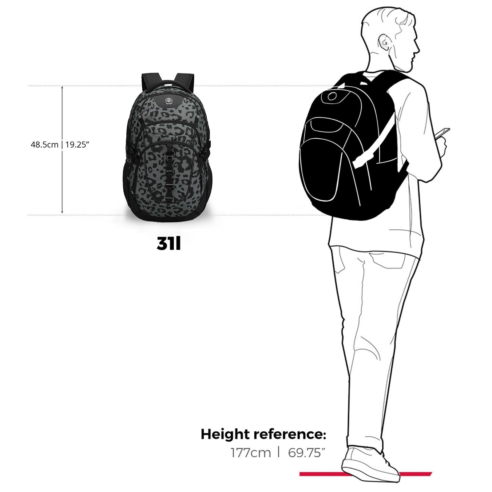 Stylish Gray Leopard Laptop Backpack with USB Charging Port & Water Resistant De8