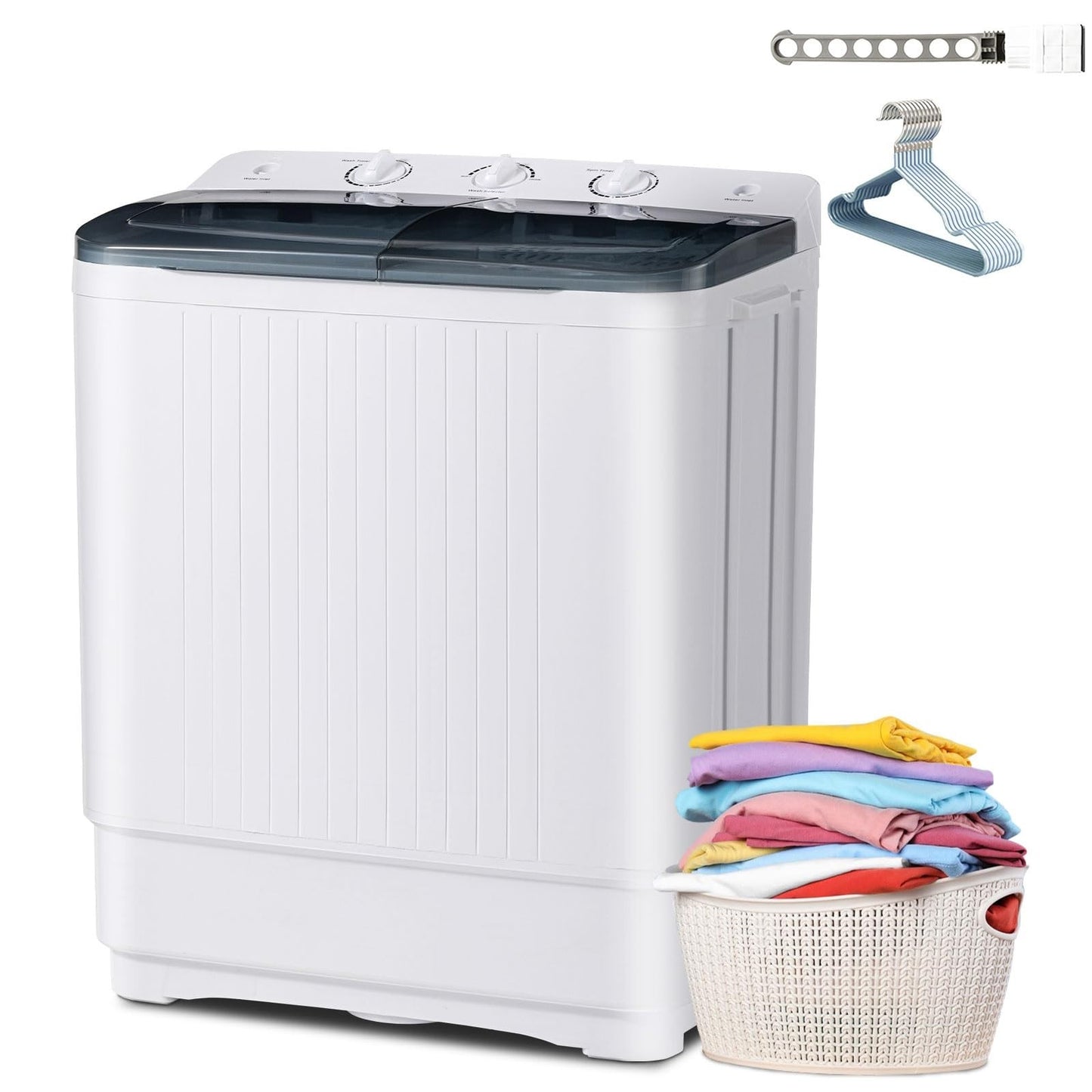 Compact Mini Twin Tub Washing Machine 32 lbs with Drying Rack & Hangers   Effici1
