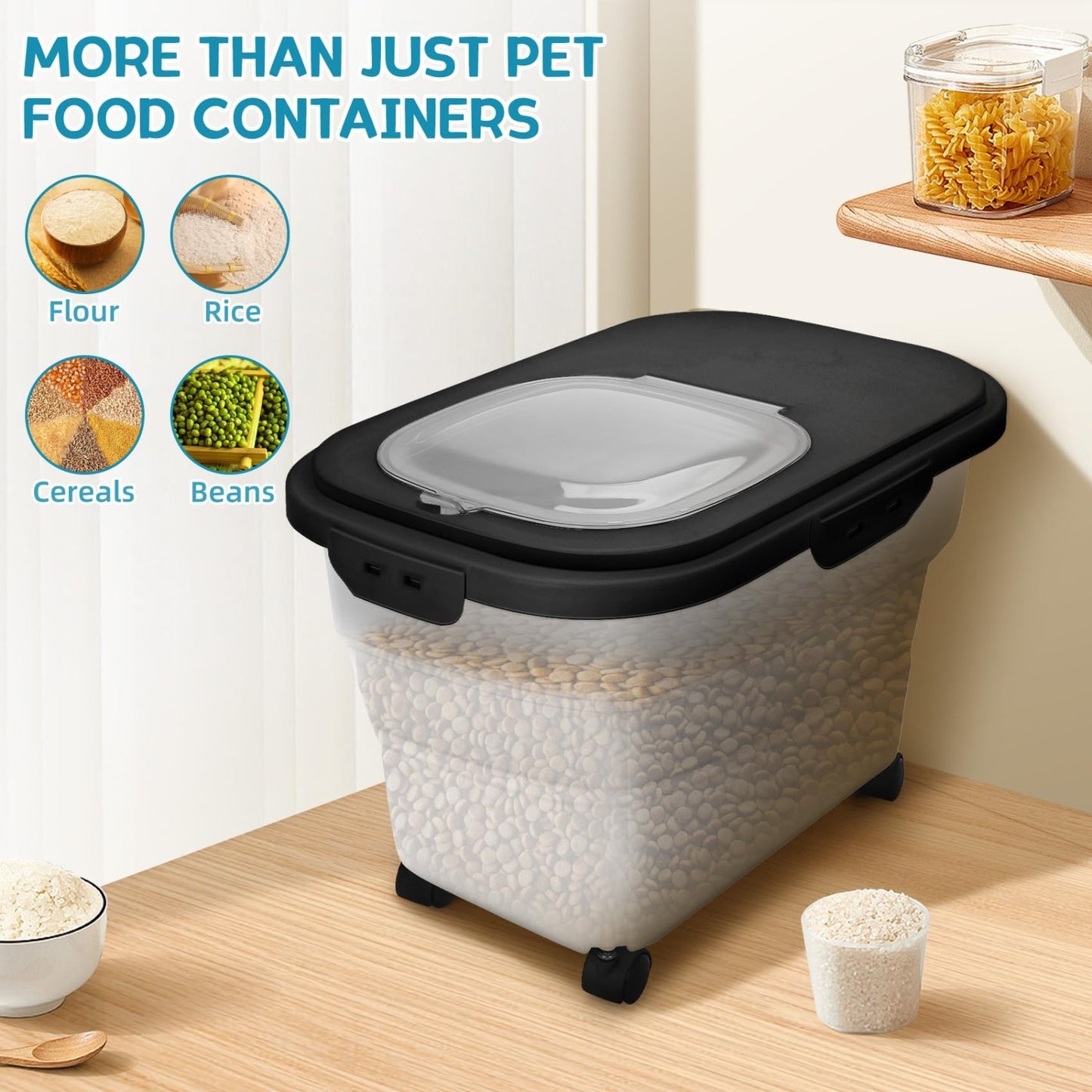 Collapsible Dog Food Storage Container 17 20 lb with Wheels, Airtight Lid & Scoo6