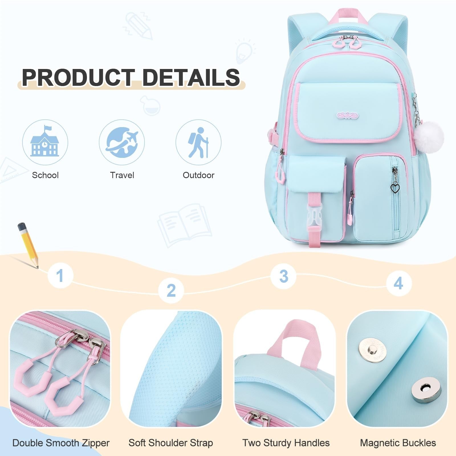 3PCS Girls School Backpack Set with Lunch Box & Pencil Pouch   Stylish & Durable4