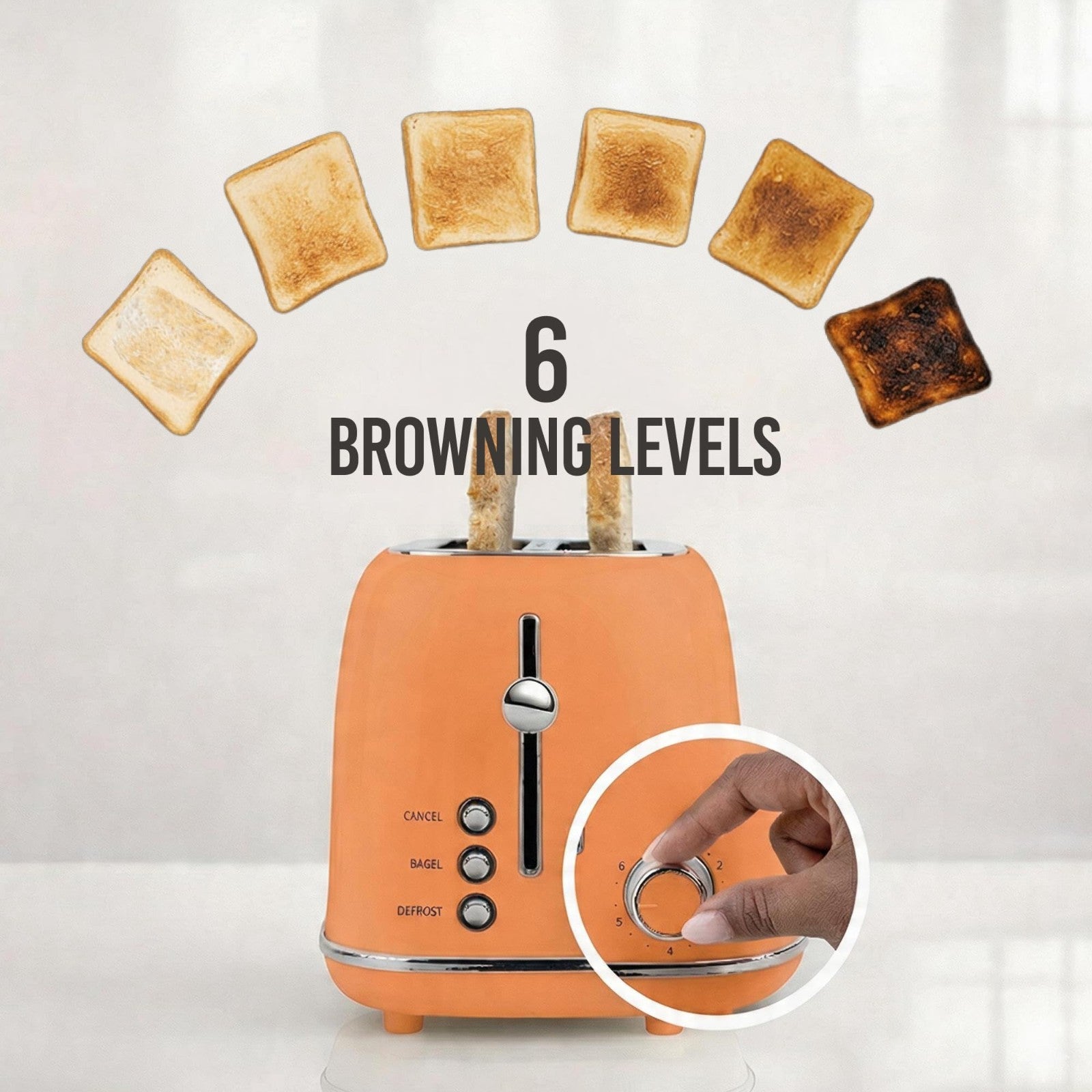 Vintage Retro 4 Slice Toaster   Enamel Coated Steel, Wide Slots, 6 Levels, Bagel4