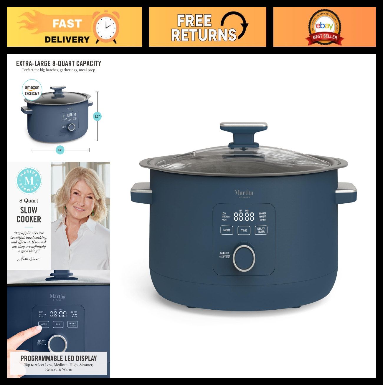**Custom Title:** 8 QT Programmable Slow Cooker with Timer, Nonstick Ceramic Cro0