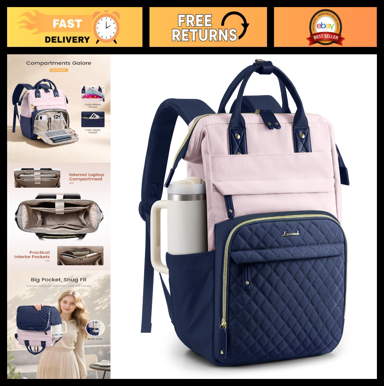 Stylish Quilted Laptop Backpack for Women   Perfect Work, Teacher & Nurse Bag0