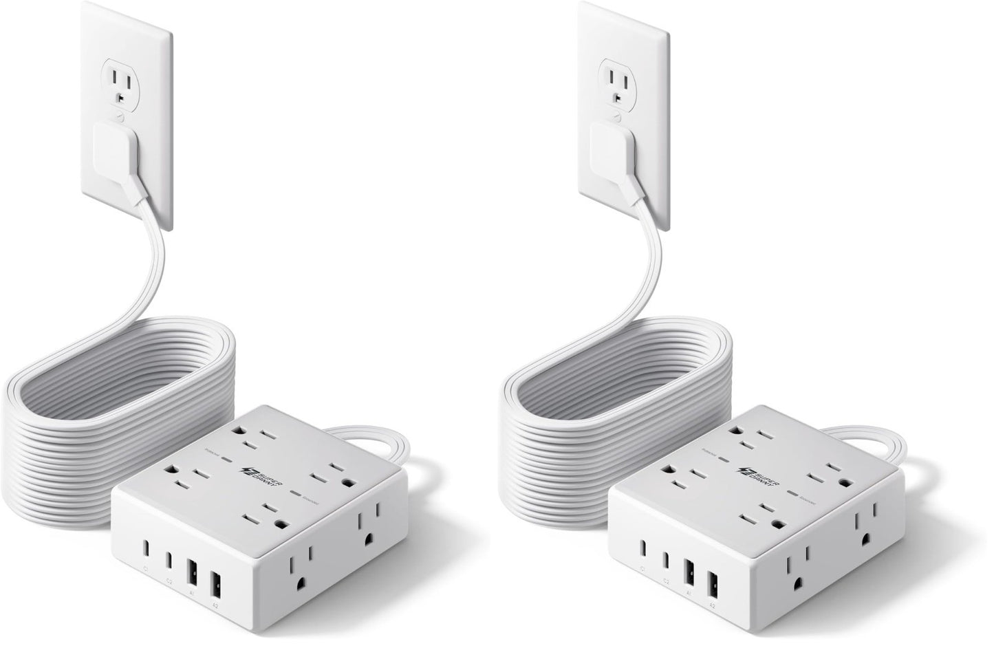 20Ft Flat Plug Surge Protector Power Strip Extension Cord   2 Pack, Heavy Duty1