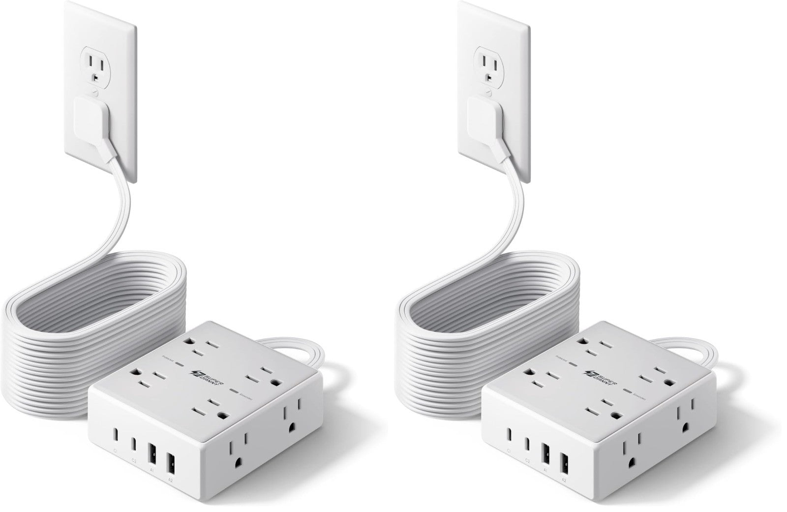 20Ft Flat Plug Surge Protector Power Strip Extension Cord   2 Pack, Heavy Duty1