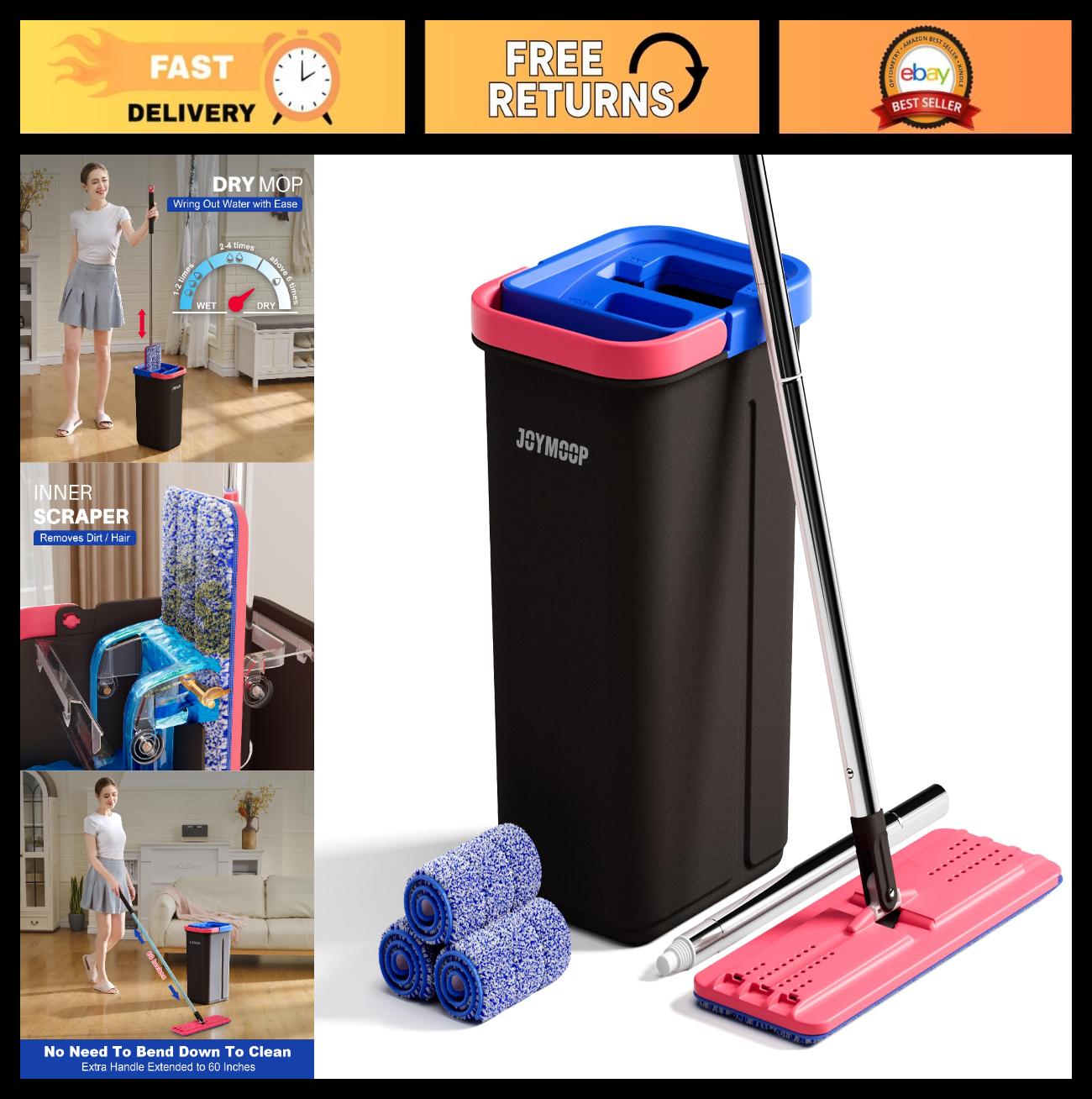 Flat Mop System with Bucket Set - Microfiber Mop for Hardwood, Tile & Glass, Wet0