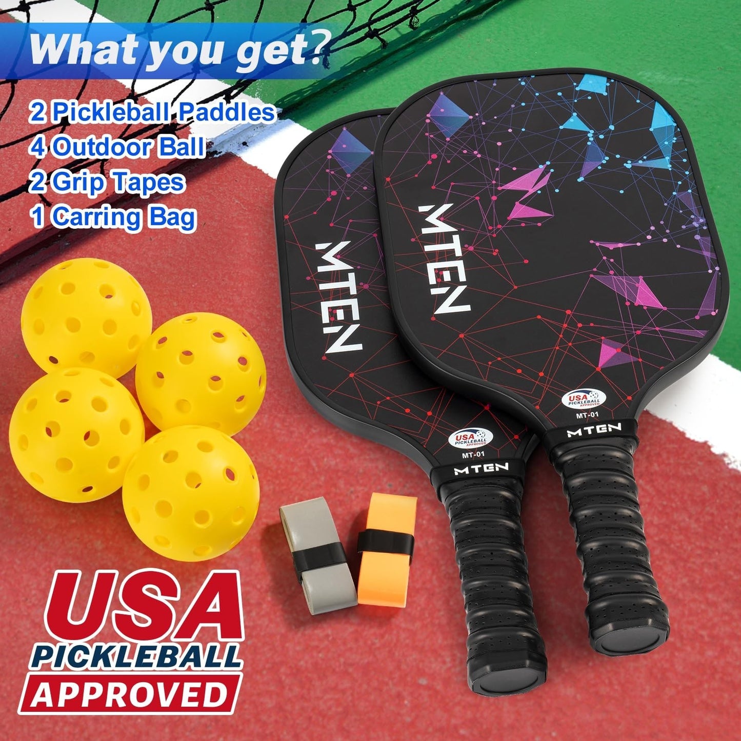 Pickleball Paddle Set of 2/4/1 - USAPA Approved Fiberglass Rackets, Lightweight5
