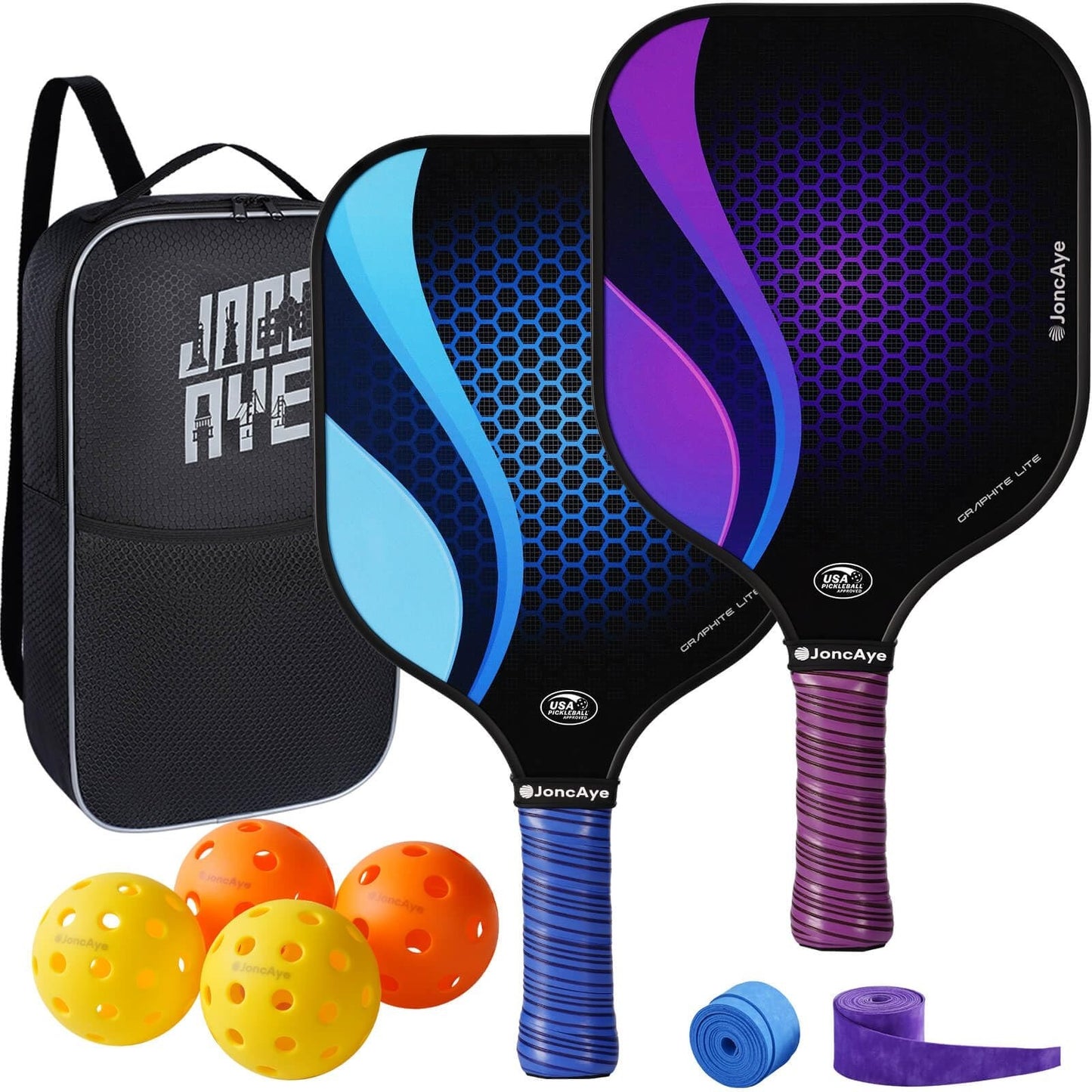 Pickleball Paddles Set of 4 or 2 - USAPA Approved, Lightweight Rackets, Balls &1