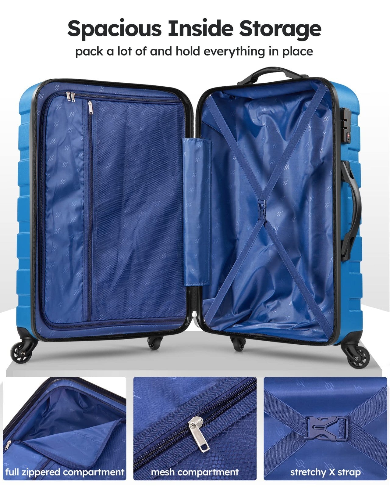 3 Piece Hard Shell Luggage Set with Spinner Wheels & TSA Lock - 20/24/28" Travel4