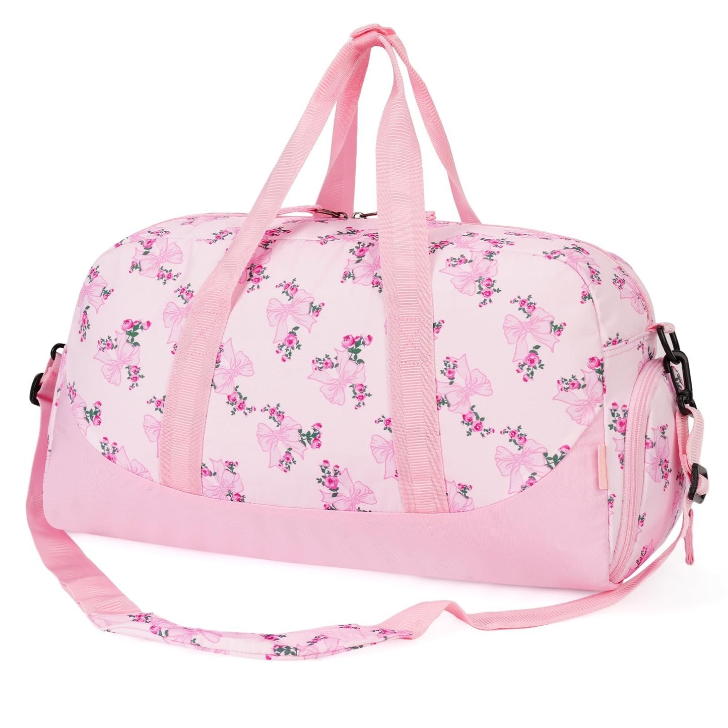Girls Pink Bow Duffle Bag - Large Overnight Travel Bag with Shoes Compartment, S1