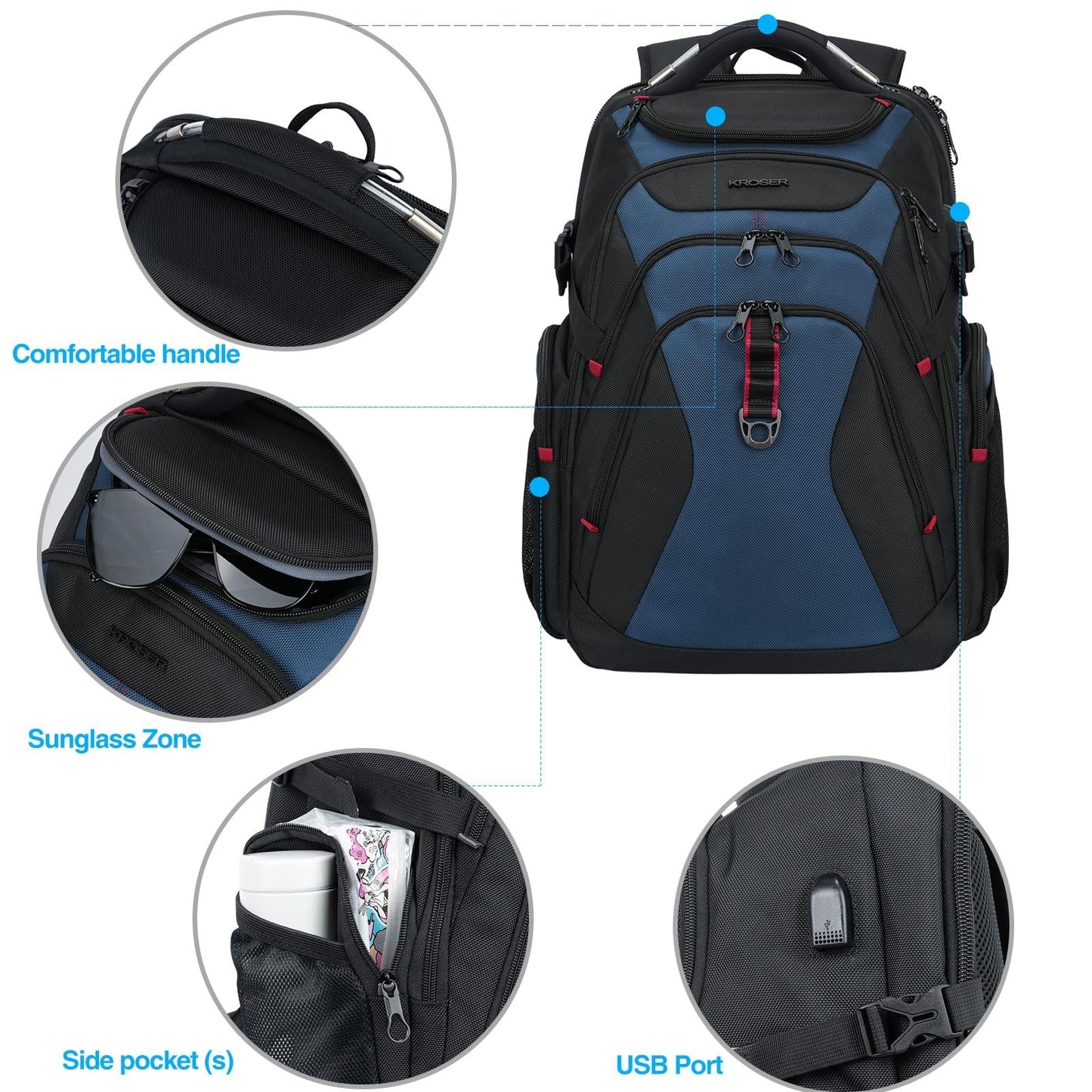 17.3" Laptop Backpack for Men, Stylish Computer Bag, Water Resistant, Black & Bl3