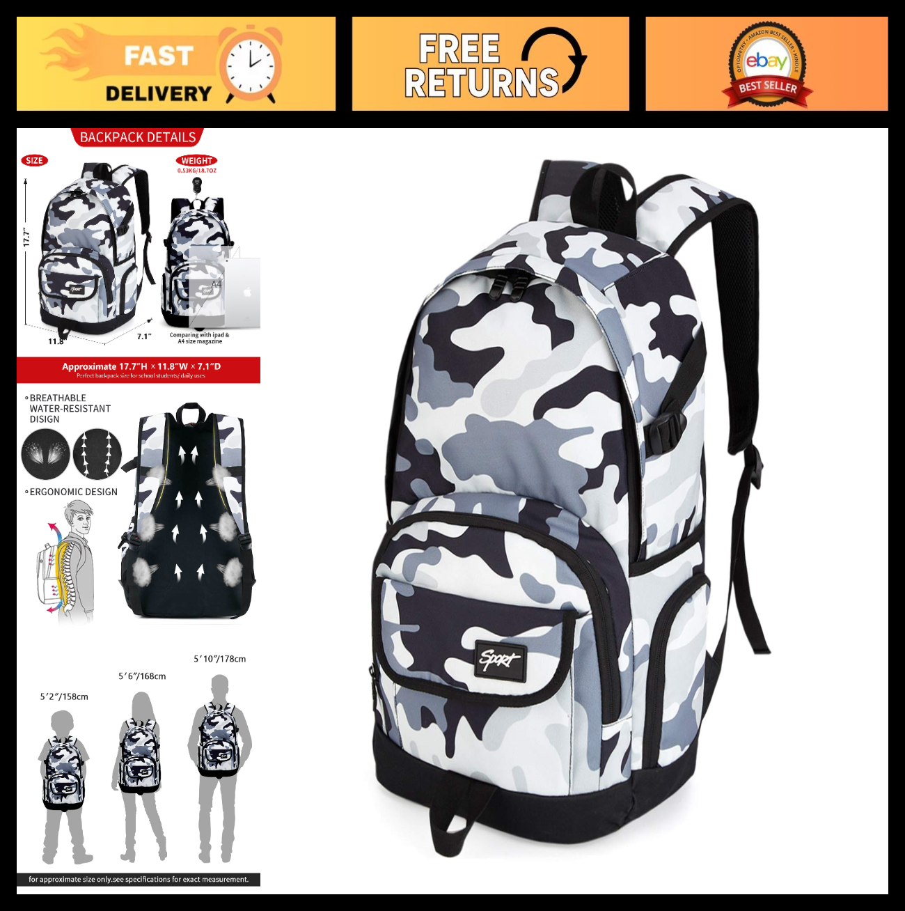 Lightweight School Backpack Travel Bag for Men & Women   College & Daily Use0