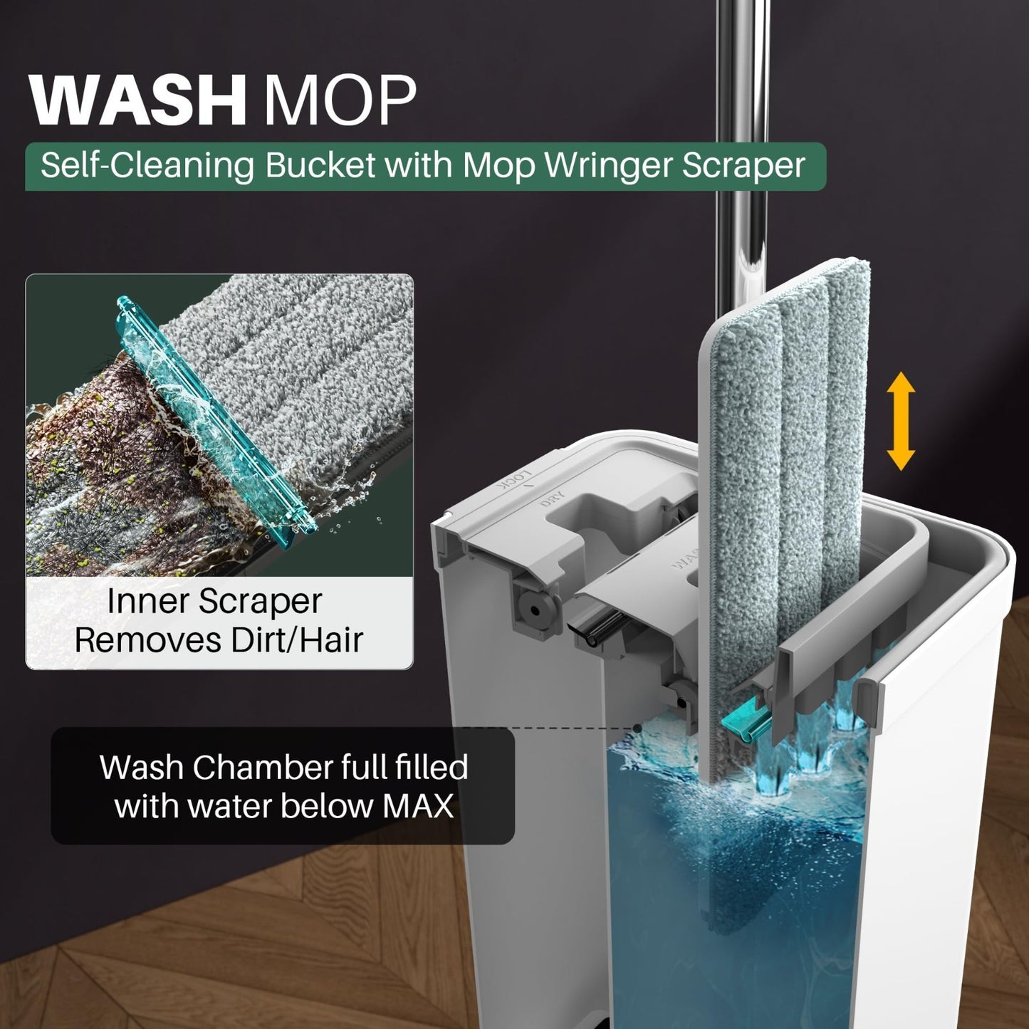 Flat Mop System with Bucket Set - Microfiber Mop for Hardwood & Wall Cleaning, 42