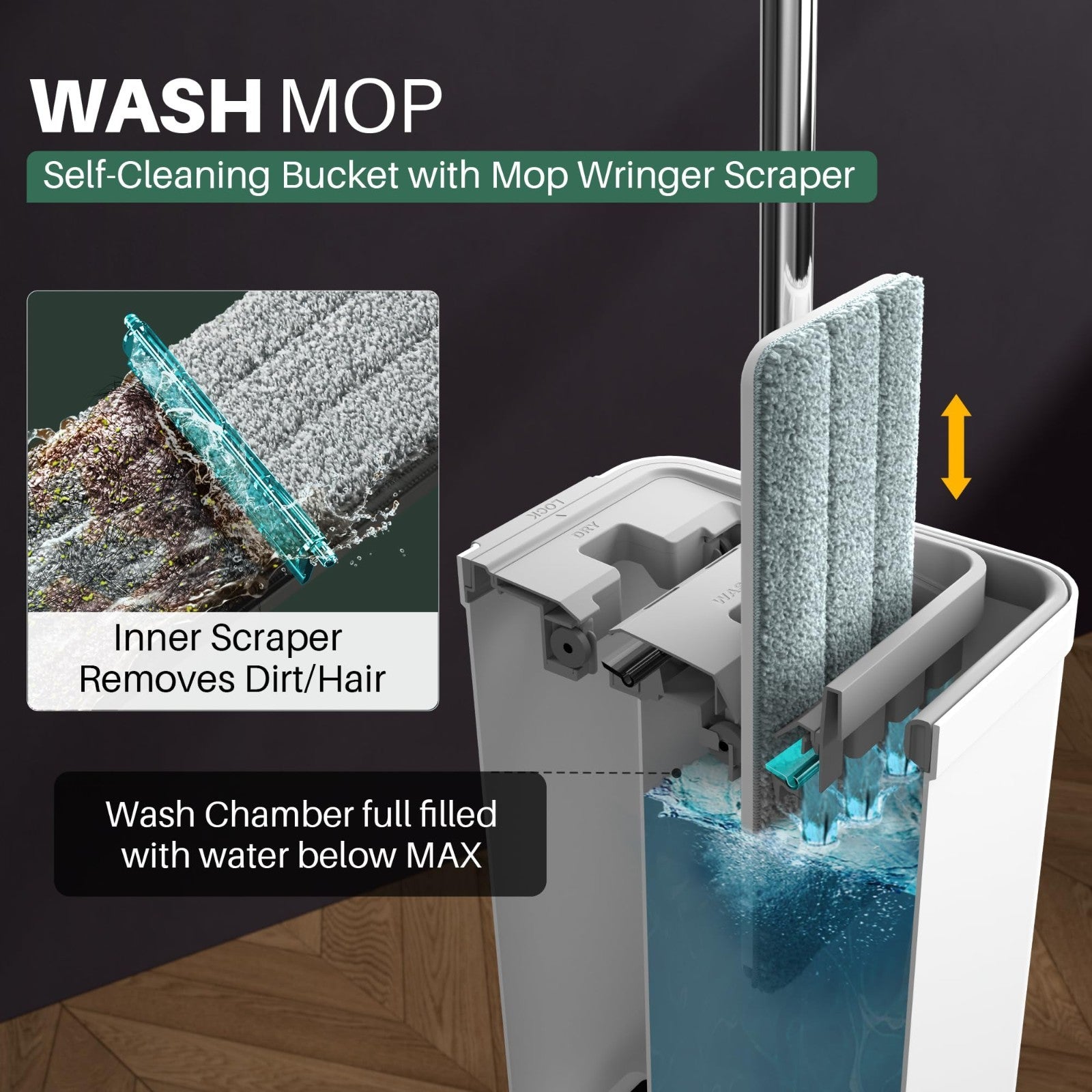 Flat Mop System with Bucket Set - Microfiber Mop for Hardwood & Wall Cleaning, 42