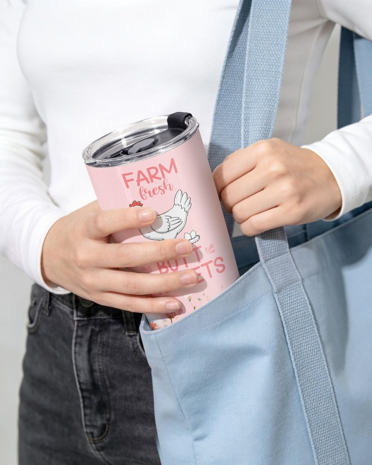 Funny Chicken Tumbler 20oz Insulated Travel Mug with Lid   Cute Farmhouse Gift f2