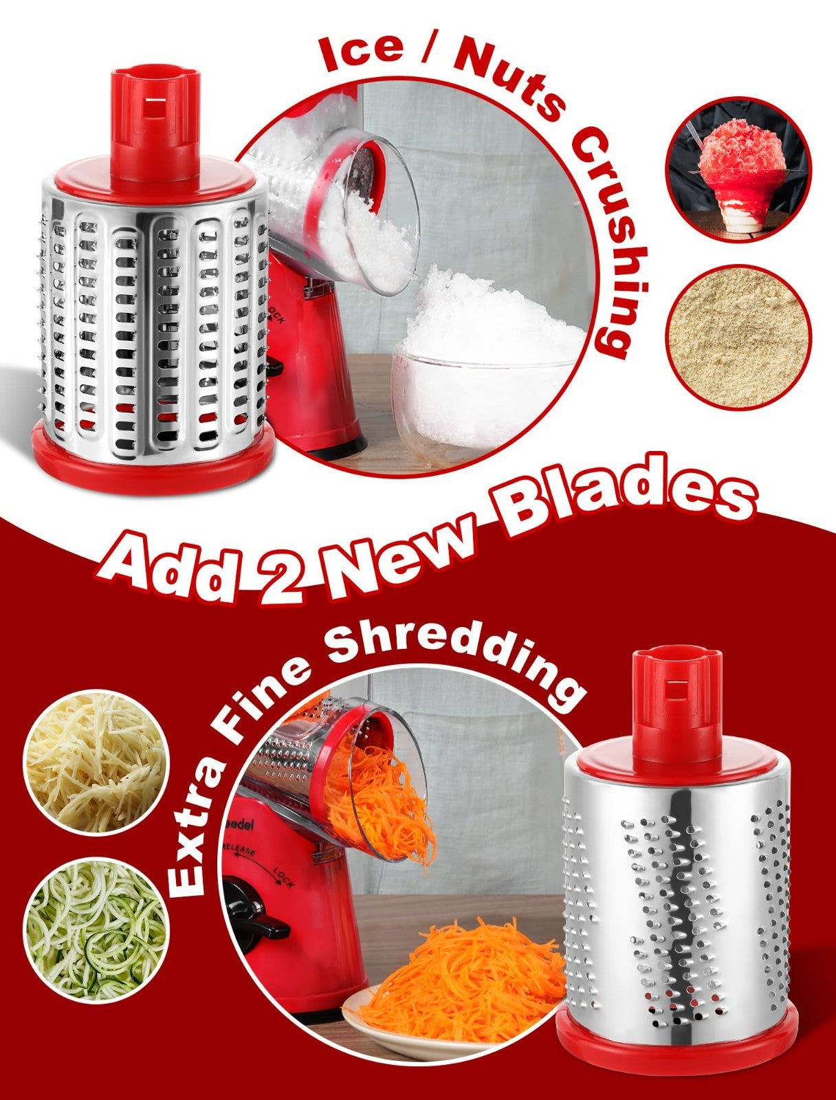 Rotary Cheese Grater & Vegetable Slicer   5 Blades, Stainless Steel, Fast Cuttin2