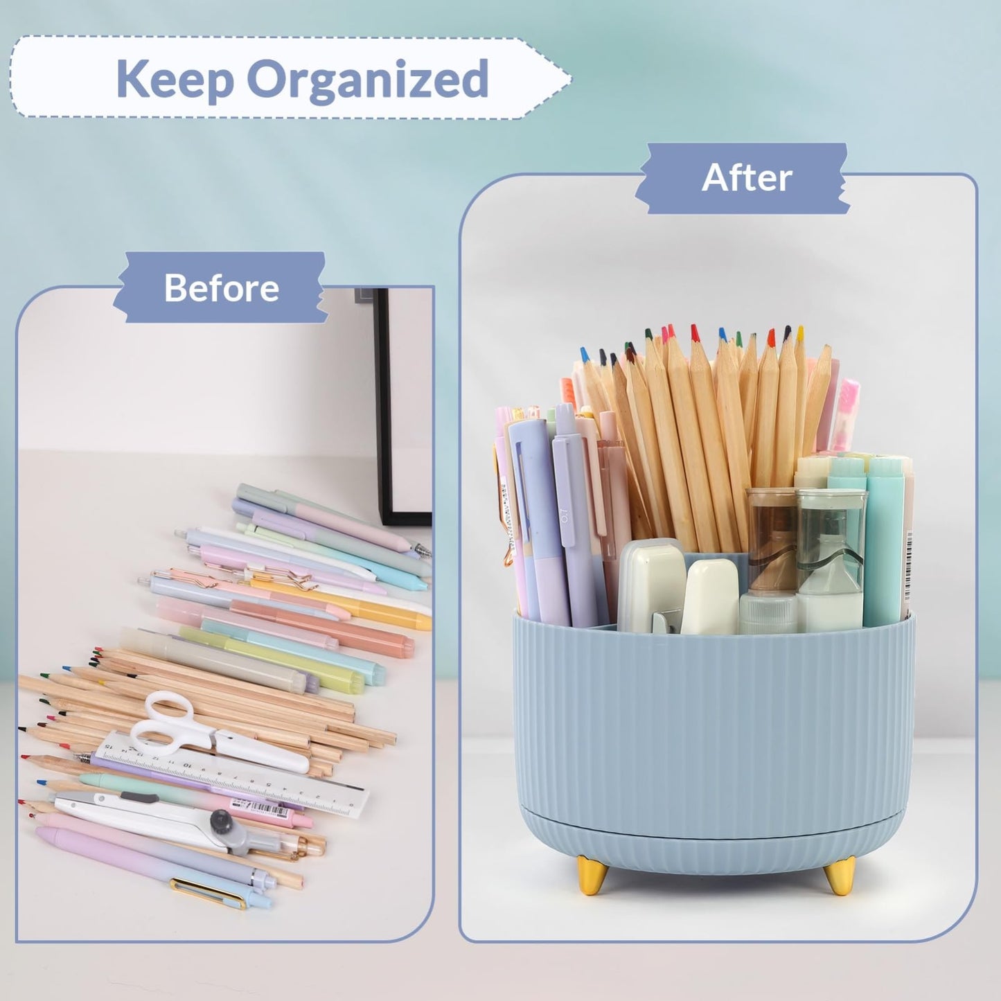 360° Rotating Desk Organizer   Dual Purpose Pen Holder with 5 Slots, Office & Ho3