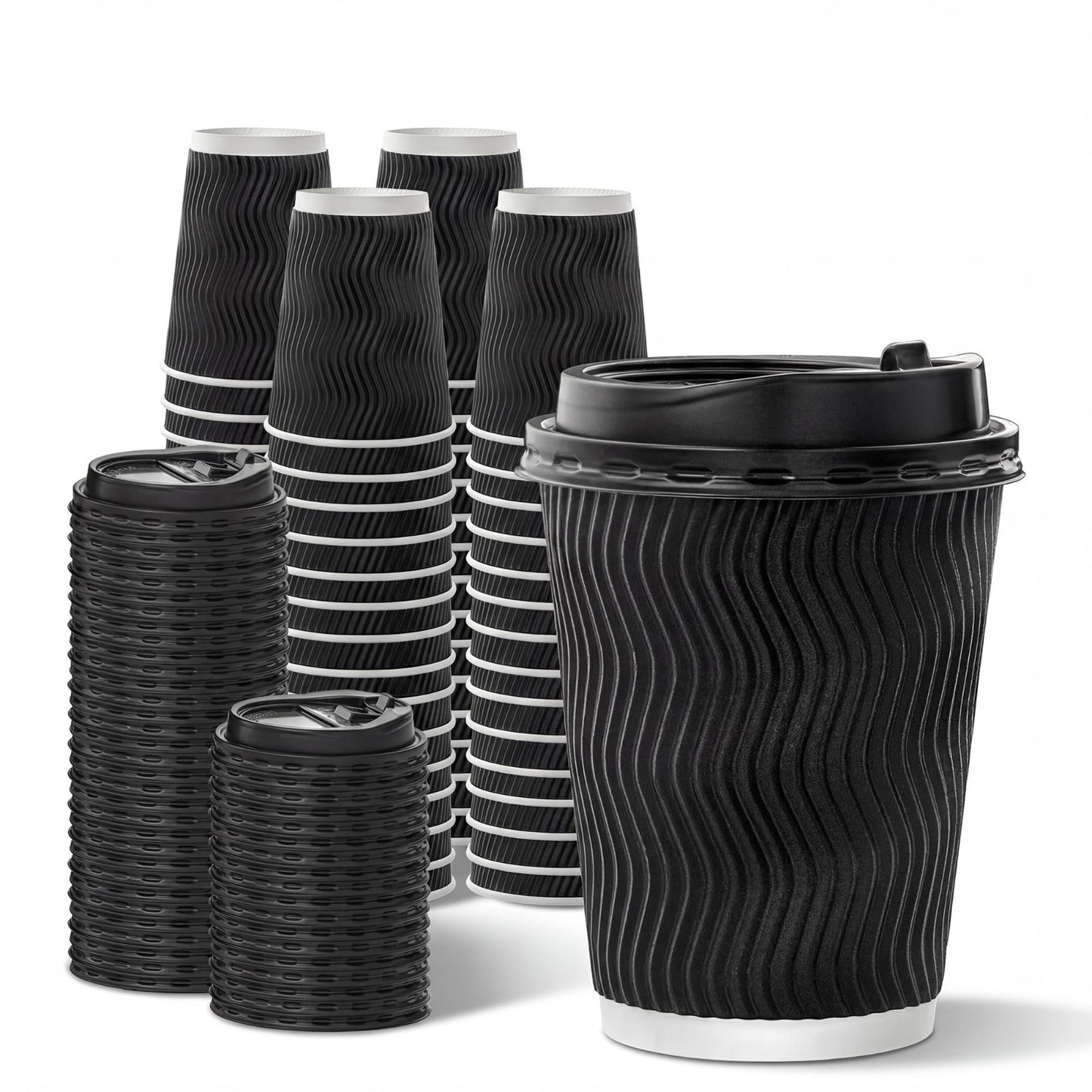 12oz Disposable Coffee Cups with Lids - 50 Pack Insulated Ripple Wall Paper for1