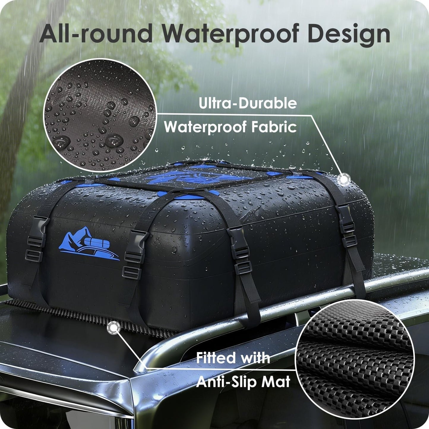 Rooftop Cargo Carrier Bag 15-20 Cu Ft Waterproof Storage for Cars - Blue2